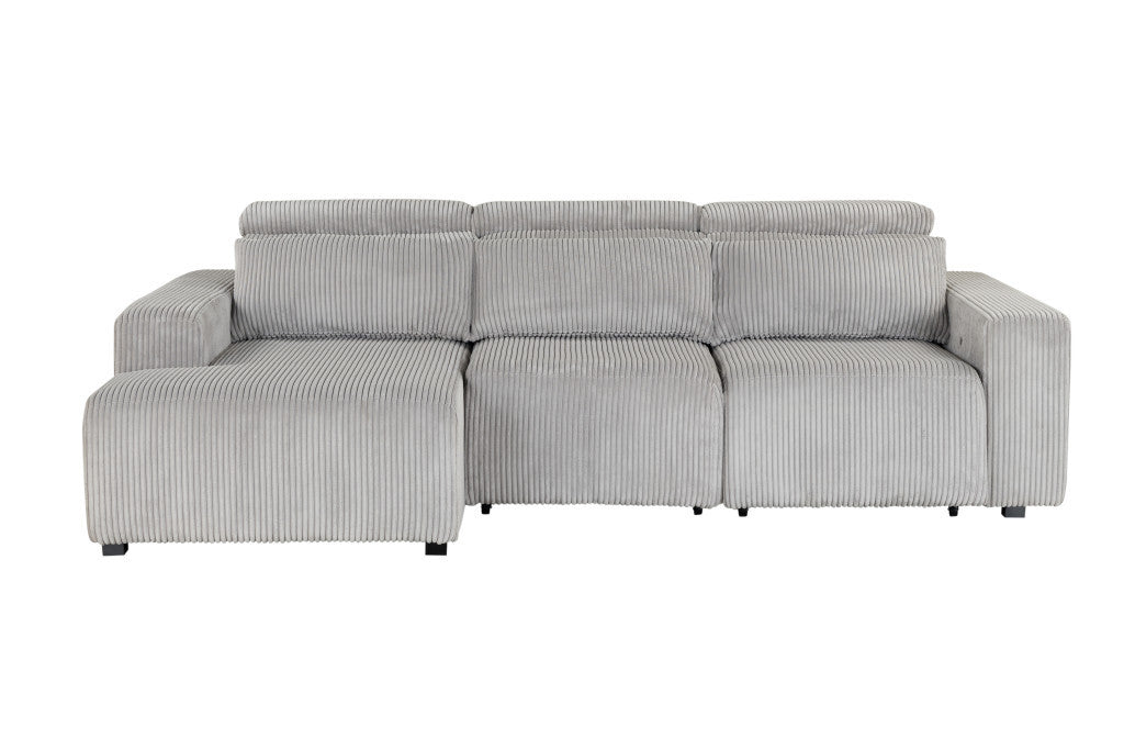 Light Gray Corduroy Sleeper L Shaped Sofa and Chaise Sectional-2