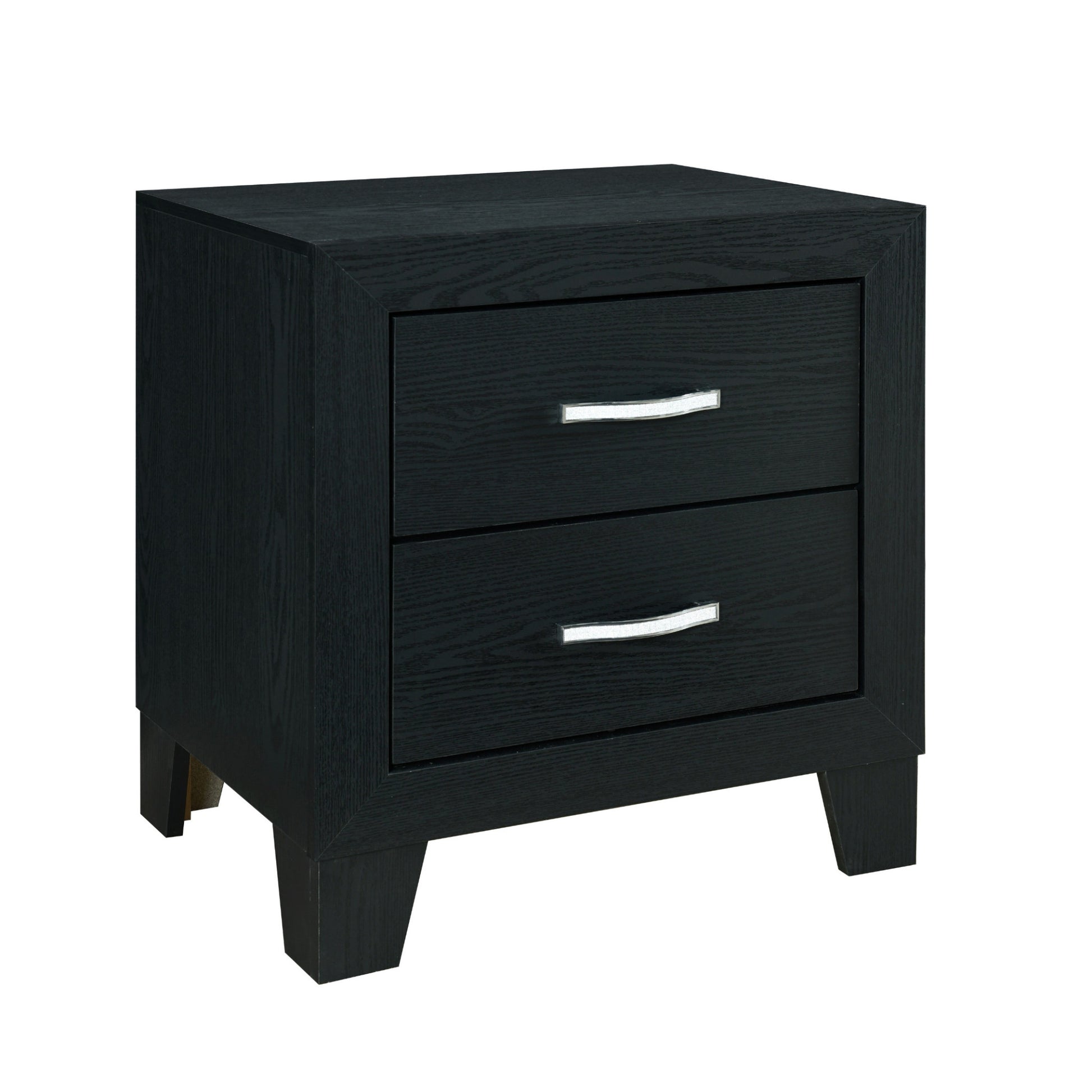 22" Black Solid and Manufactured Wood Two Drawer Nightstand-Nightstands & Bedside Tables-DECOROLALA