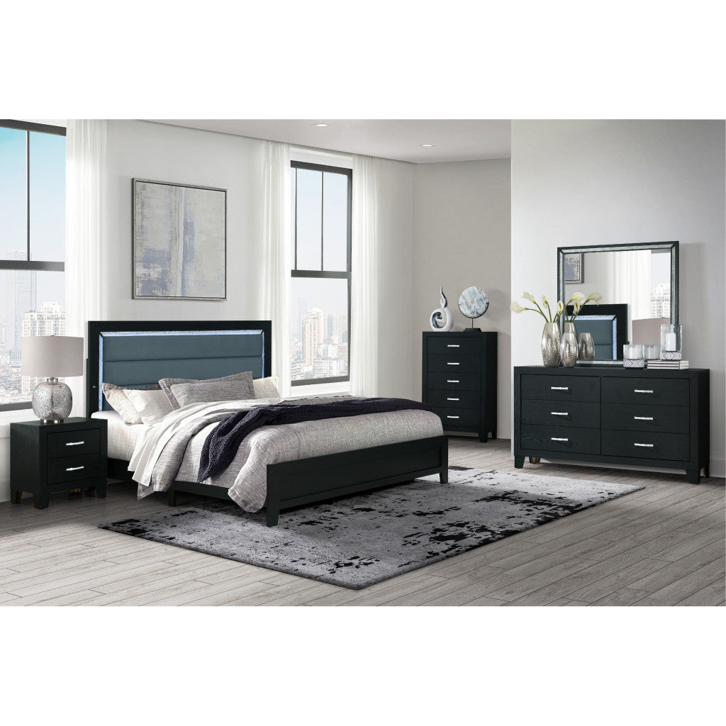 22" Black Solid and Manufactured Wood Two Drawer Nightstand-Nightstands & Bedside Tables-DECOROLALA