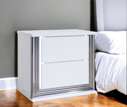 25" White Solid and Manufactured Wood Lighted Two Drawer Nightstand-Nightstands & Bedside Tables-DECOROLALA