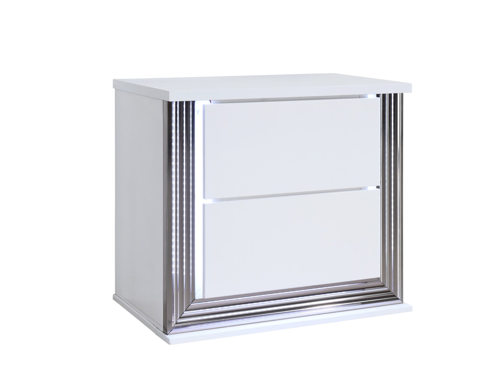 25" White Solid and Manufactured Wood Lighted Two Drawer Nightstand-Nightstands & Bedside Tables-DECOROLALA