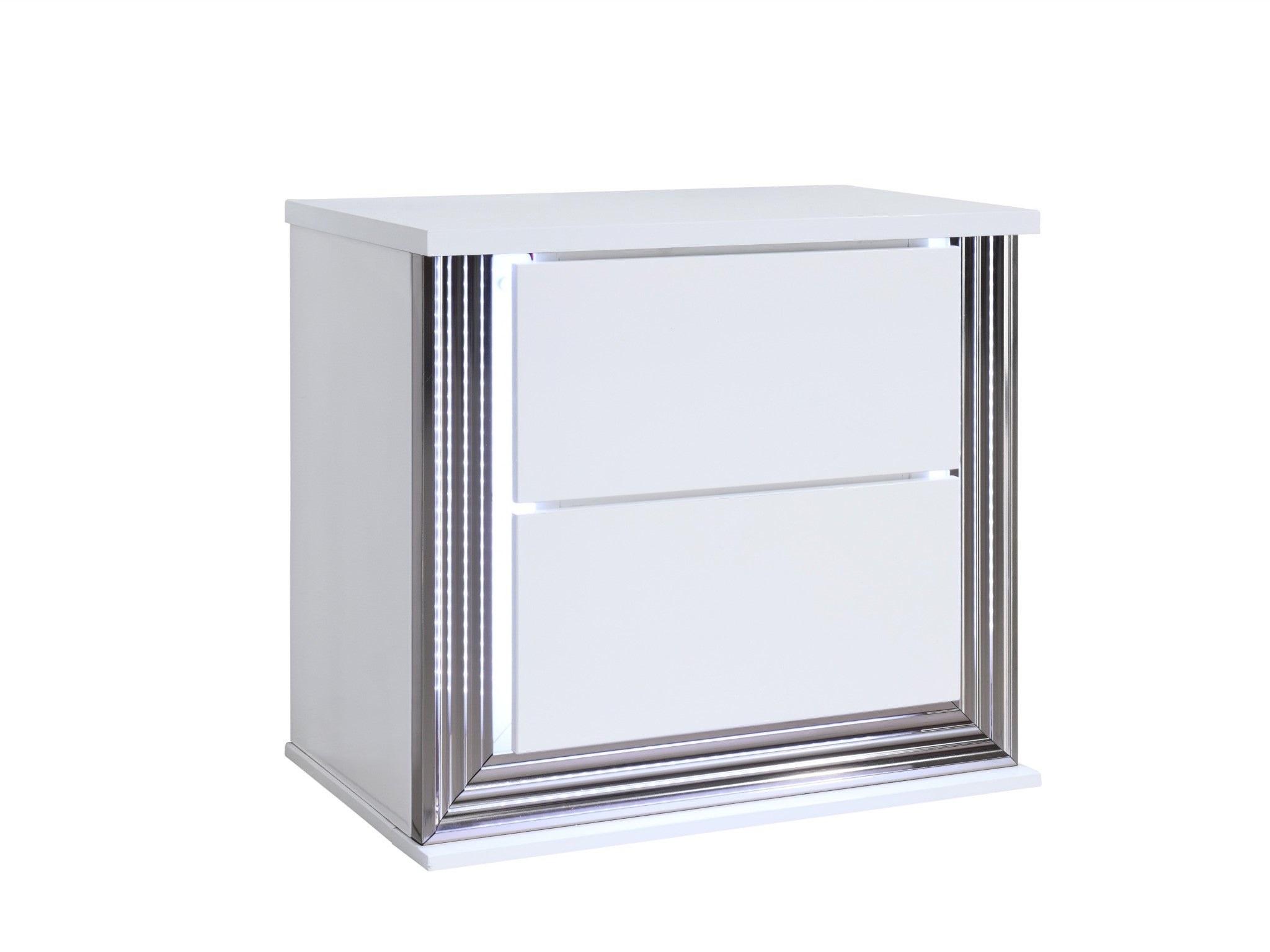 25" White Solid and Manufactured Wood Lighted Two Drawer Nightstand-Nightstands & Bedside Tables-DECOROLALA