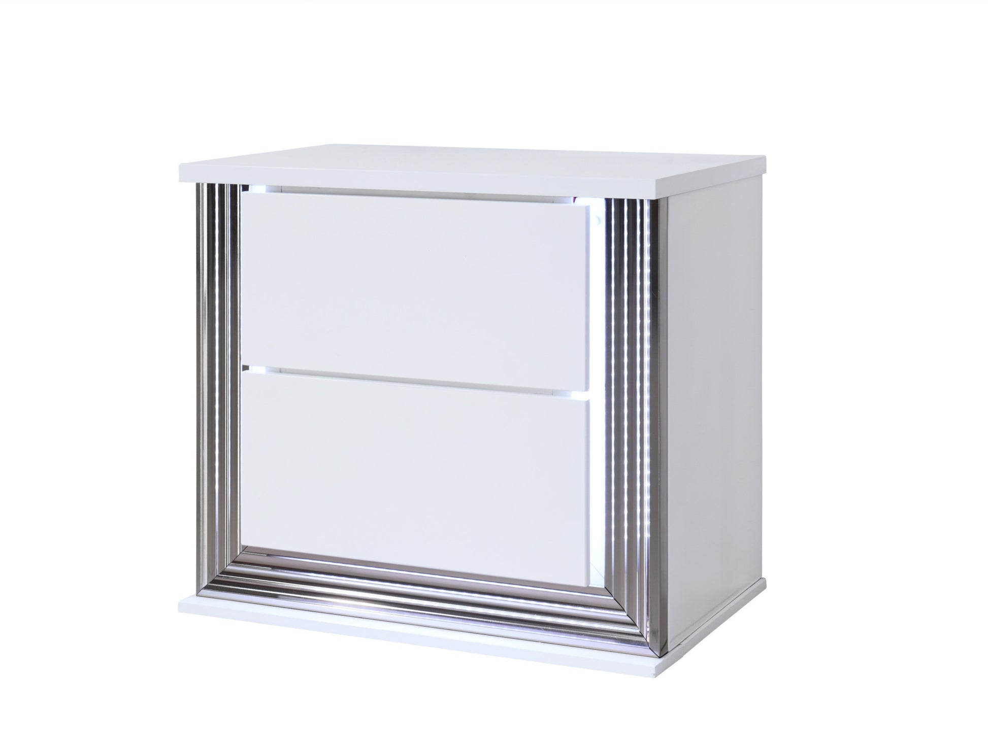 25" White Solid and Manufactured Wood Lighted Two Drawer Nightstand-Nightstands & Bedside Tables-DECOROLALA