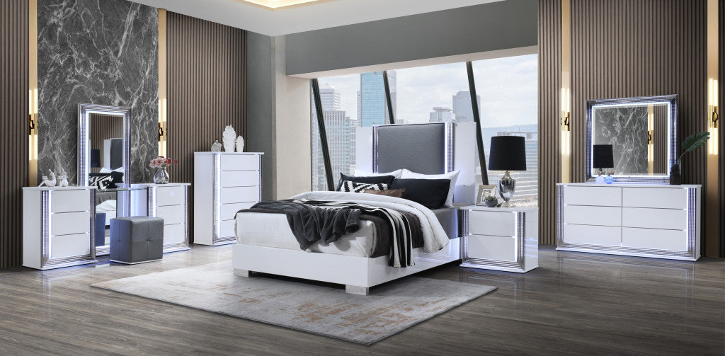 25" White Solid and Manufactured Wood Lighted Two Drawer Nightstand-Nightstands & Bedside Tables-DECOROLALA