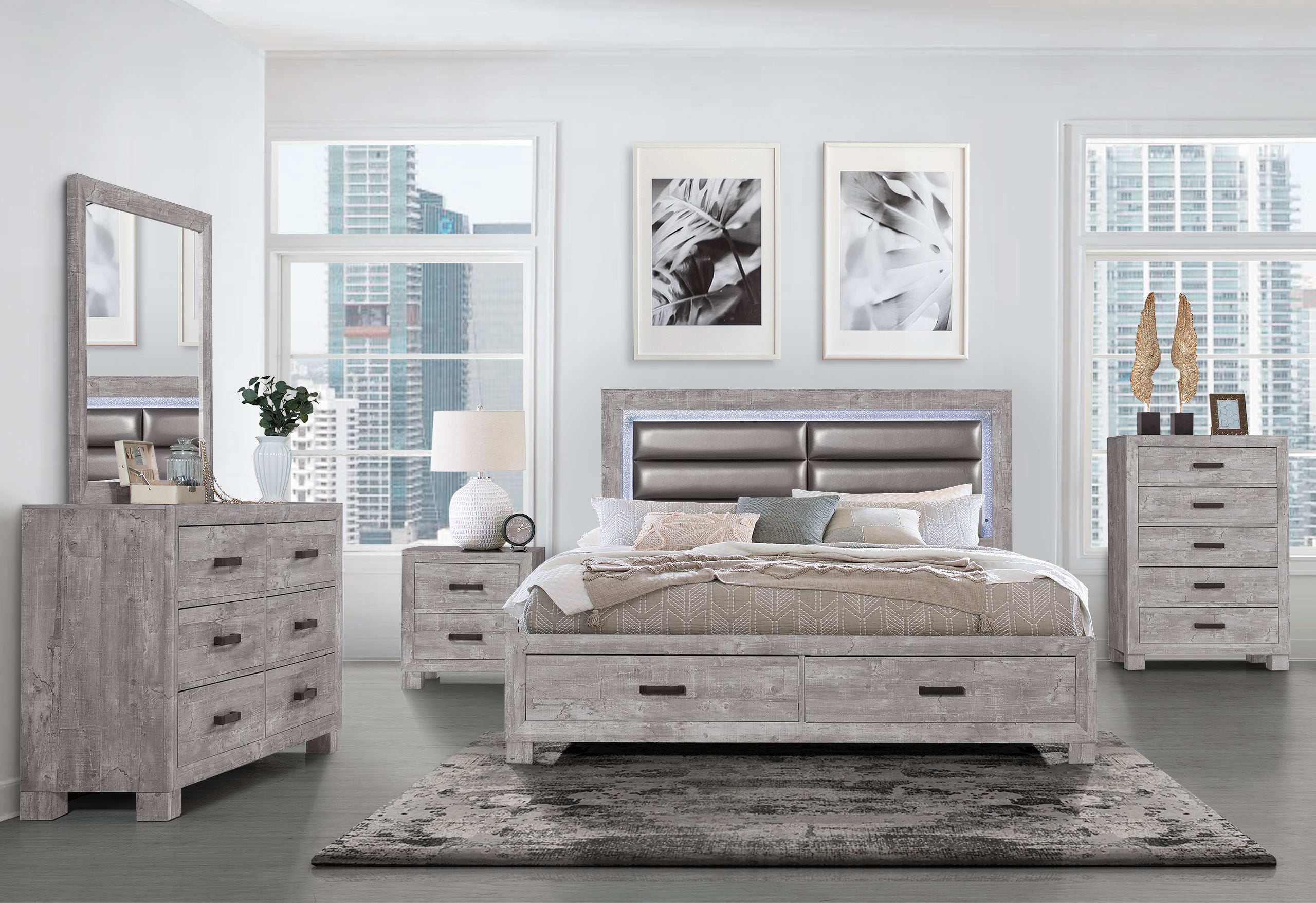 48" Gray Wood Five Drawer Dresser-6