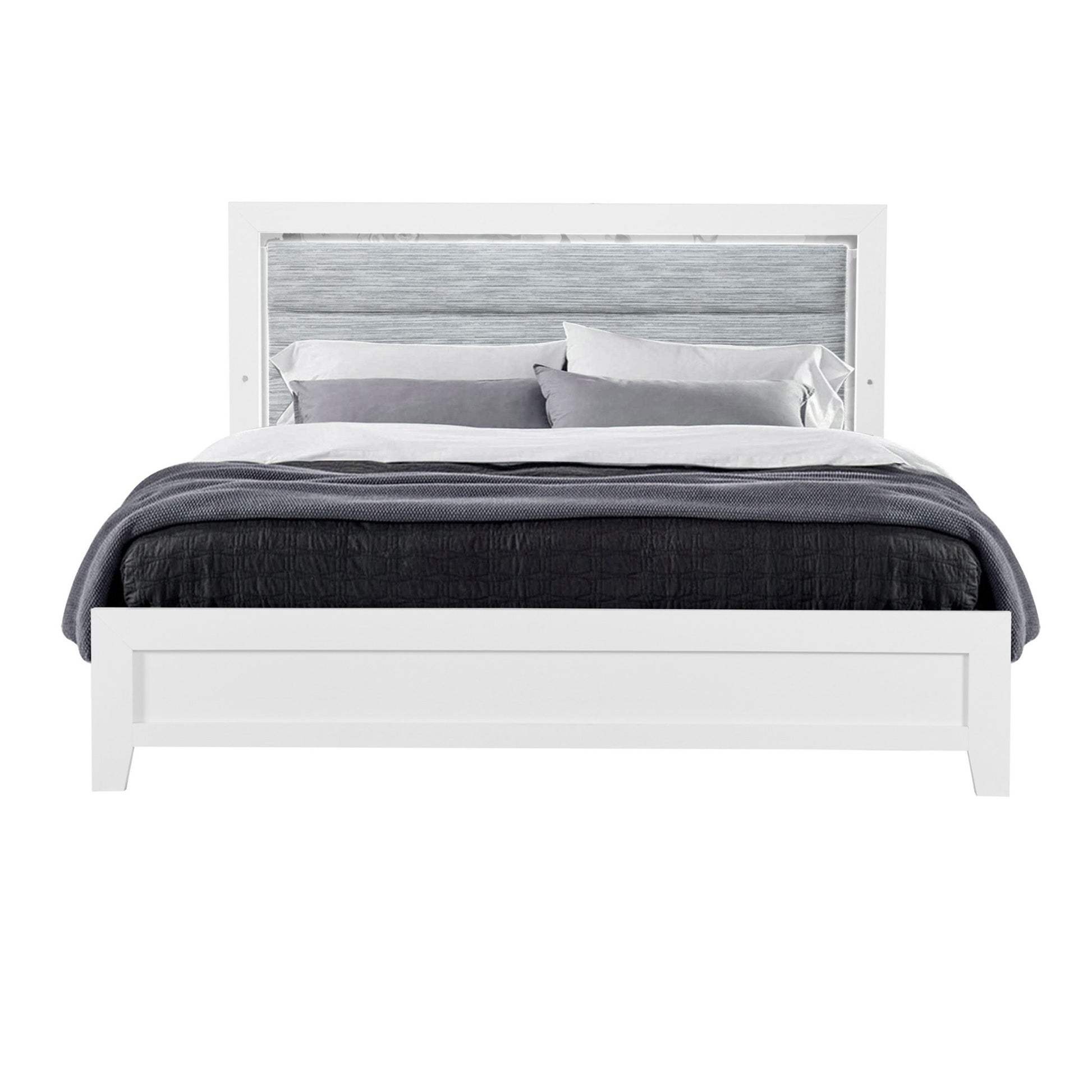 White And Gray Wood And Upholstery Lighted Twin Bed Frame-2