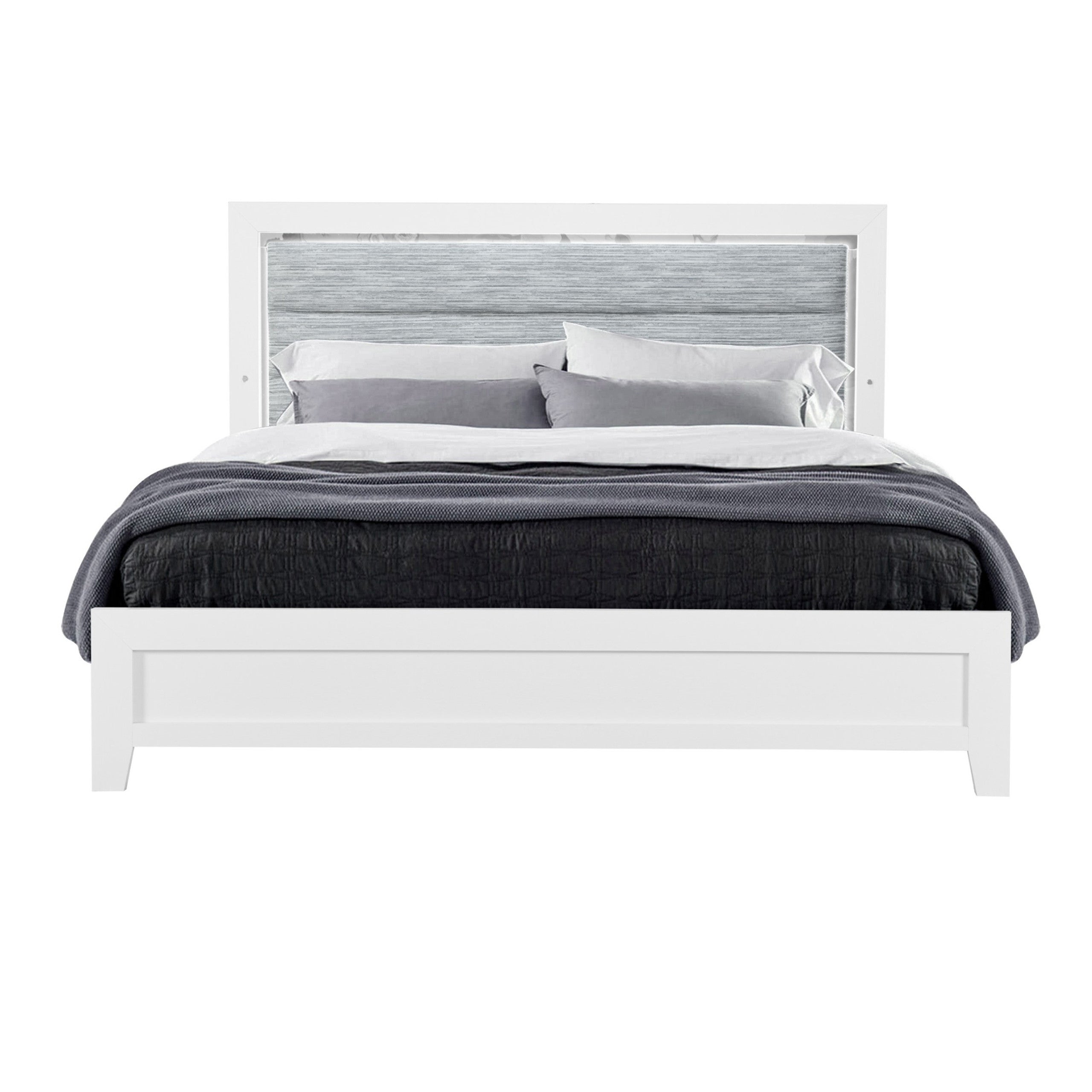 White And Gray Wood And Upholstery Lighted Twin Bed Frame-2
