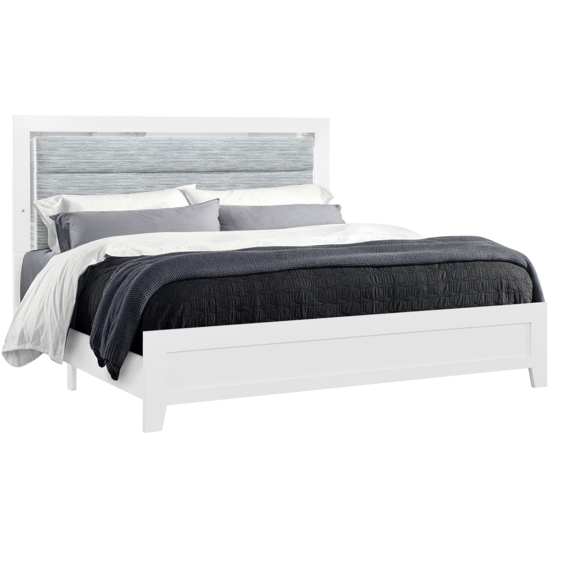 White And Gray Wood And Upholstery Lighted Twin Bed Frame-1