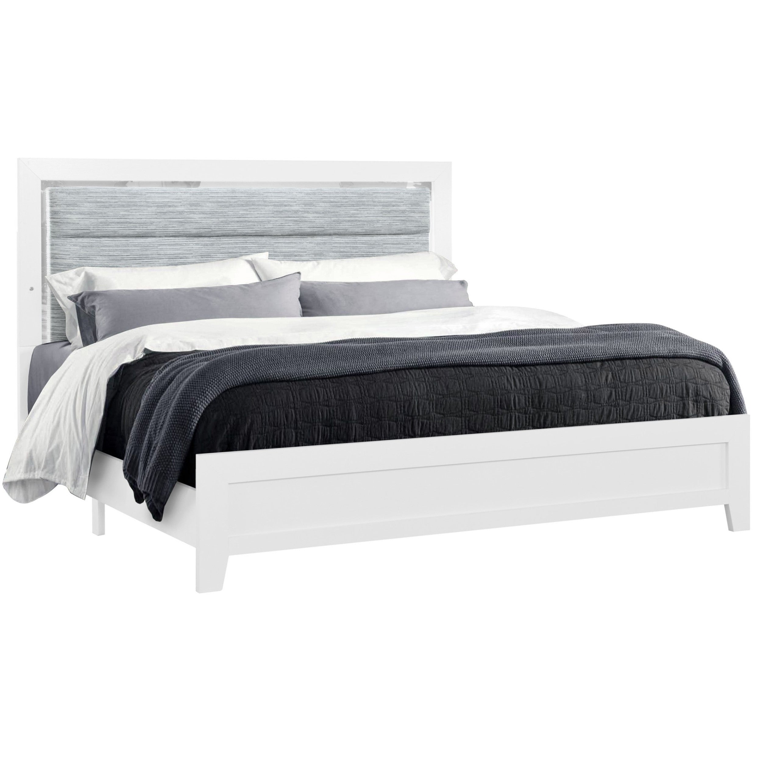White And Gray Wood And Upholstery Lighted Twin Bed Frame-1