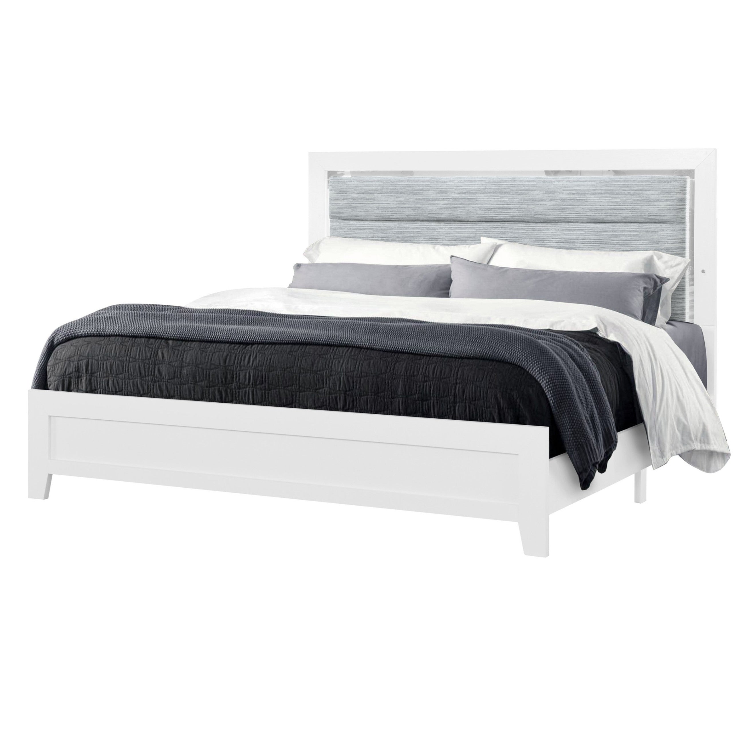 White And Gray Wood And Upholstery Lighted Twin Bed Frame-3