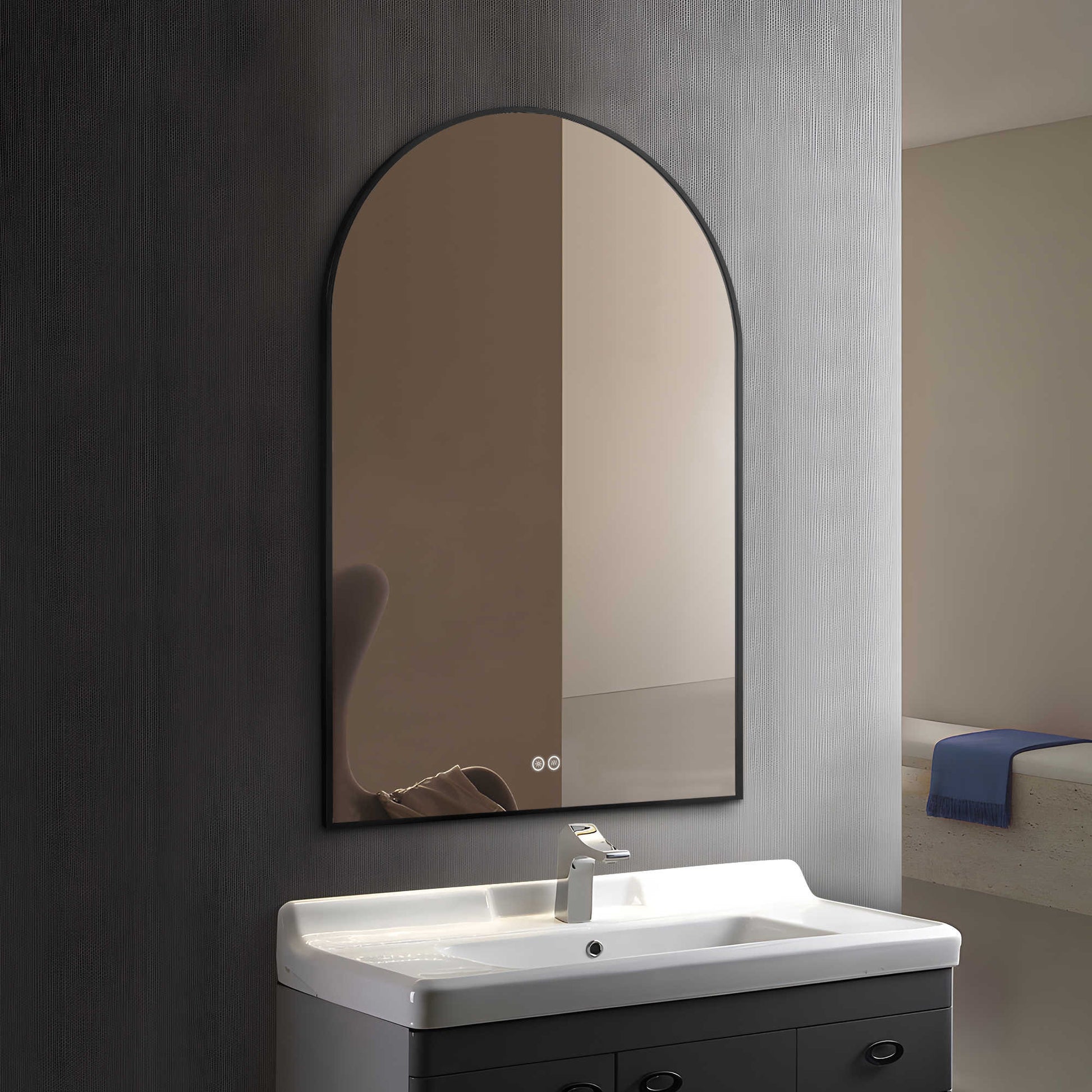 38" Black Metal Arch Lighted Bathroom Vanity Mirror-Mirrors-DECOROLALA