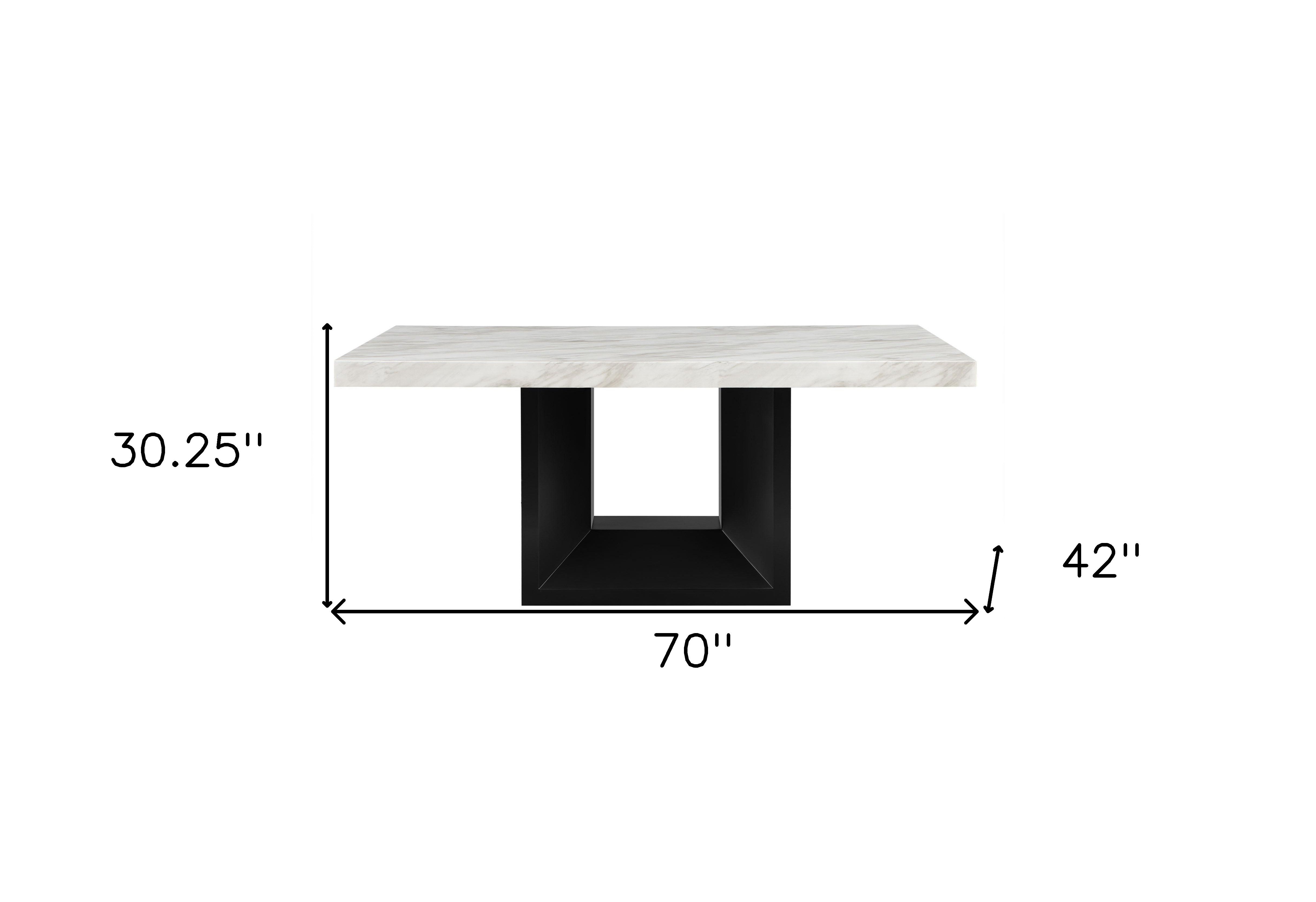 70" White and Black Faux Marble and Wood Pedestal Base Dining Table-Dining Tables-DECOROLALA