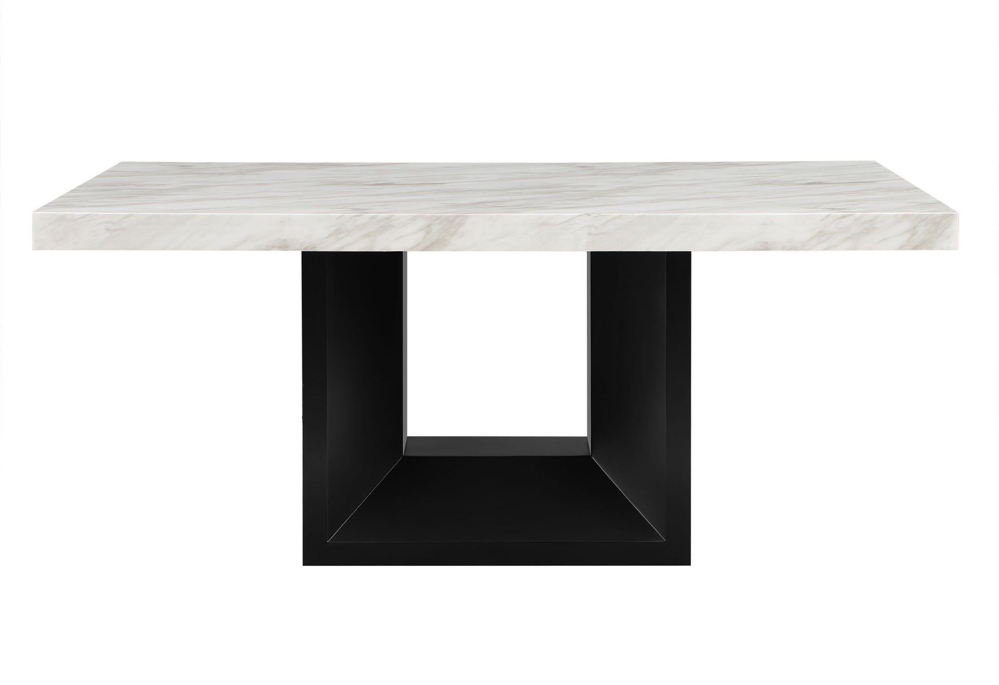 70" White and Black Faux Marble and Wood Pedestal Base Dining Table-Dining Tables-DECOROLALA