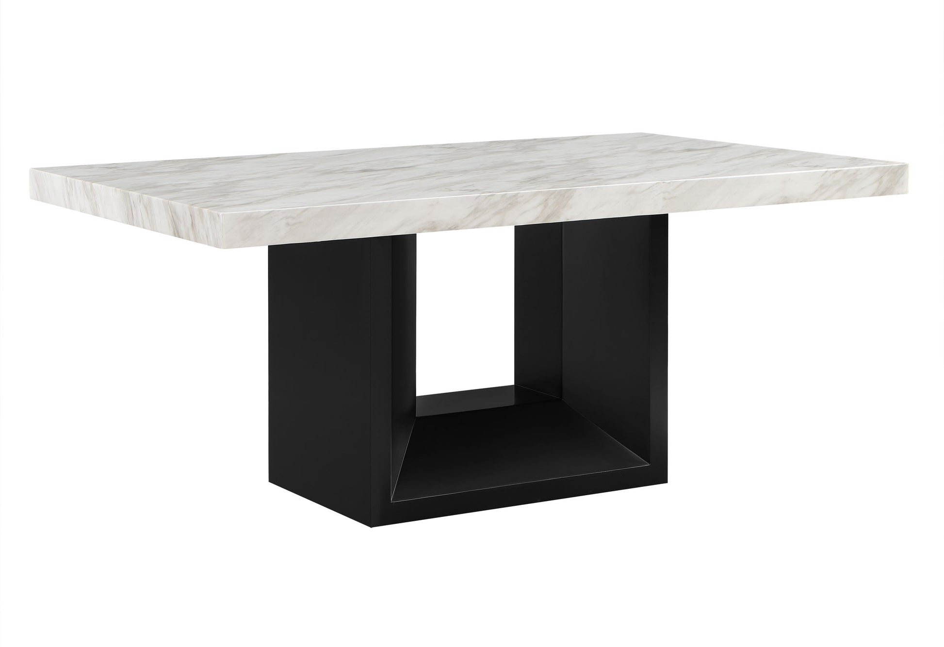 70" White and Black Faux Marble and Wood Pedestal Base Dining Table-Dining Tables-DECOROLALA
