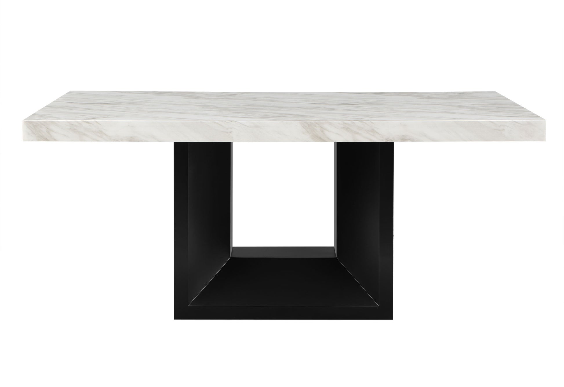 70" White and Black Faux Marble and Wood Pedestal Base Dining Table-Dining Tables-DECOROLALA