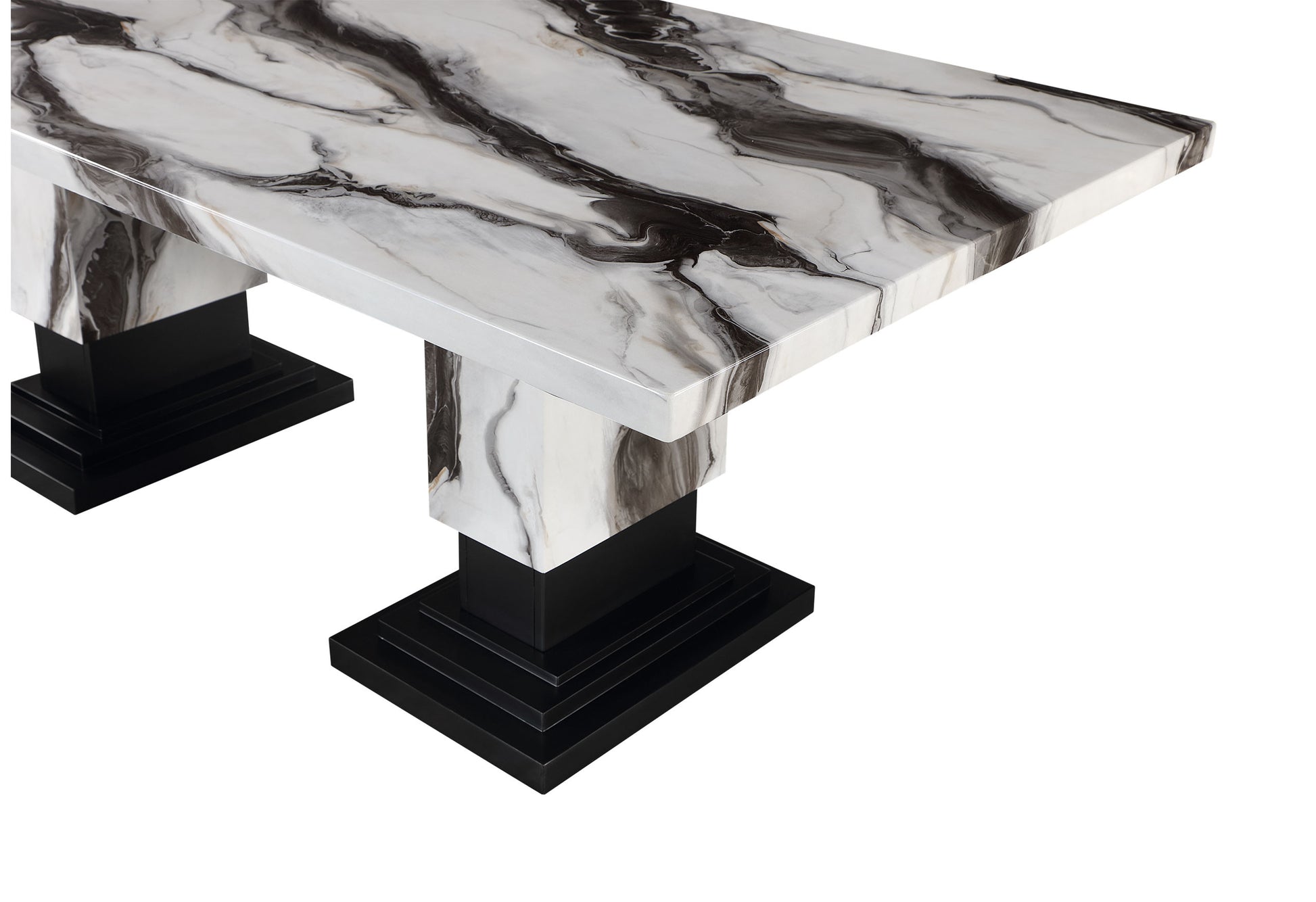 82" Black and White Faux Marble and Wood Double Pedestal Base Dining Table-Dining Tables-DECOROLALA