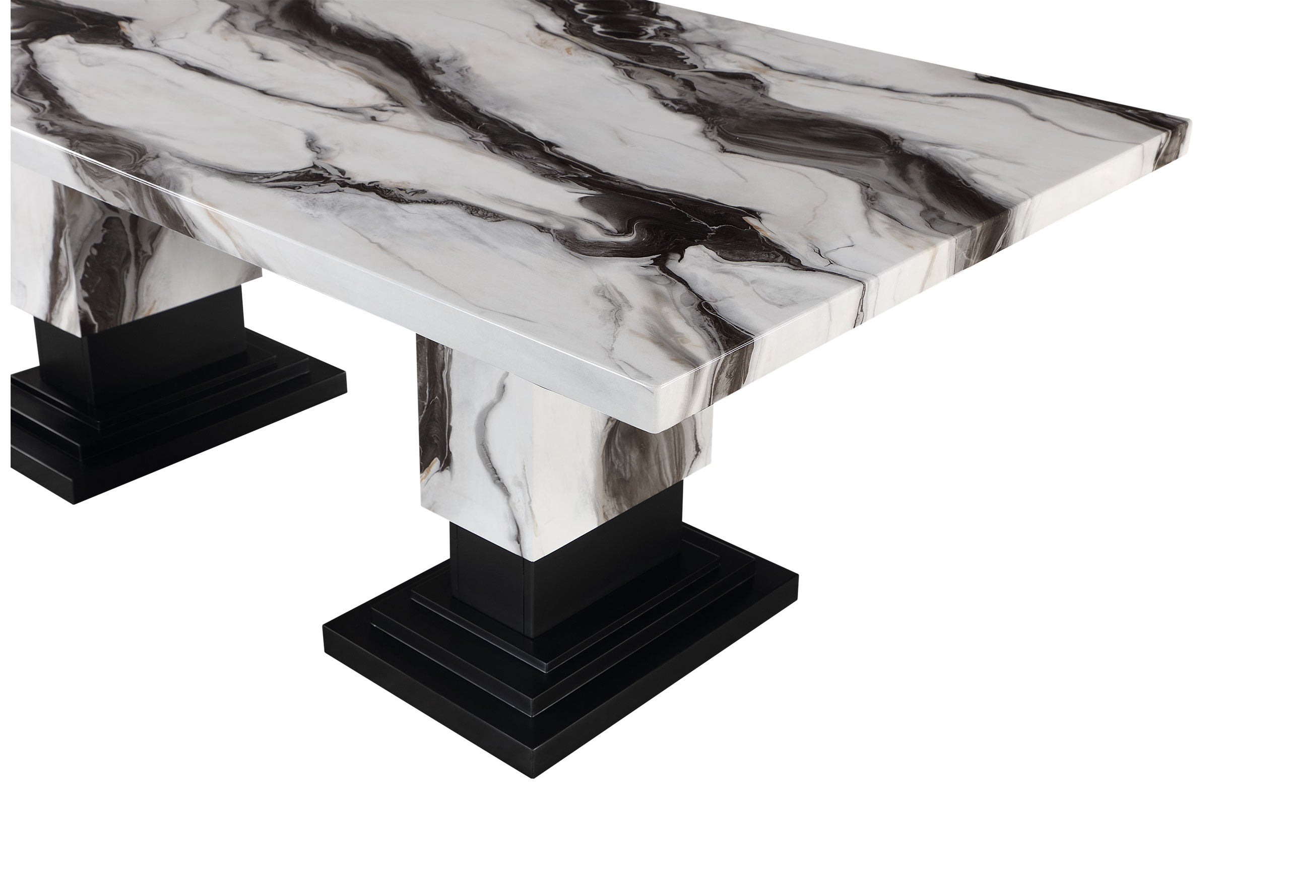 82" Black and White Faux Marble and Wood Double Pedestal Base Dining Table-Dining Tables-DECOROLALA