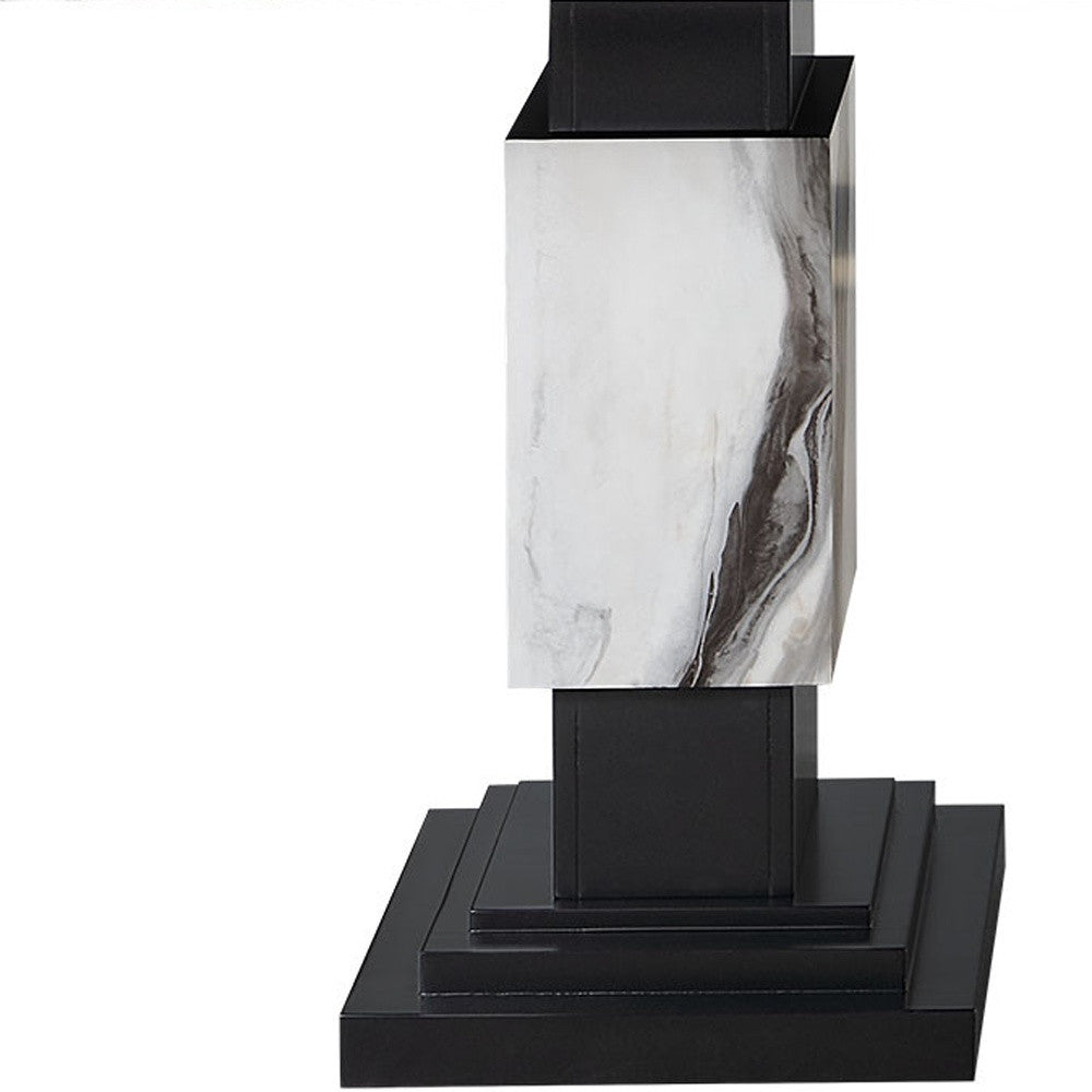 82" Black and White Faux Marble and Wood Double Pedestal Base Dining Table-Dining Tables-DECOROLALA
