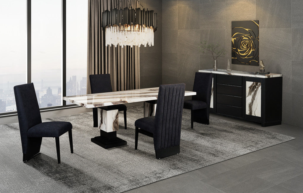 82" Black and White Faux Marble and Wood Double Pedestal Base Dining Table-Dining Tables-DECOROLALA