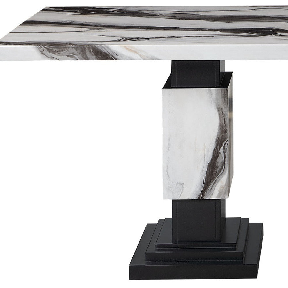 82" Black and White Faux Marble and Wood Double Pedestal Base Dining Table-Dining Tables-DECOROLALA