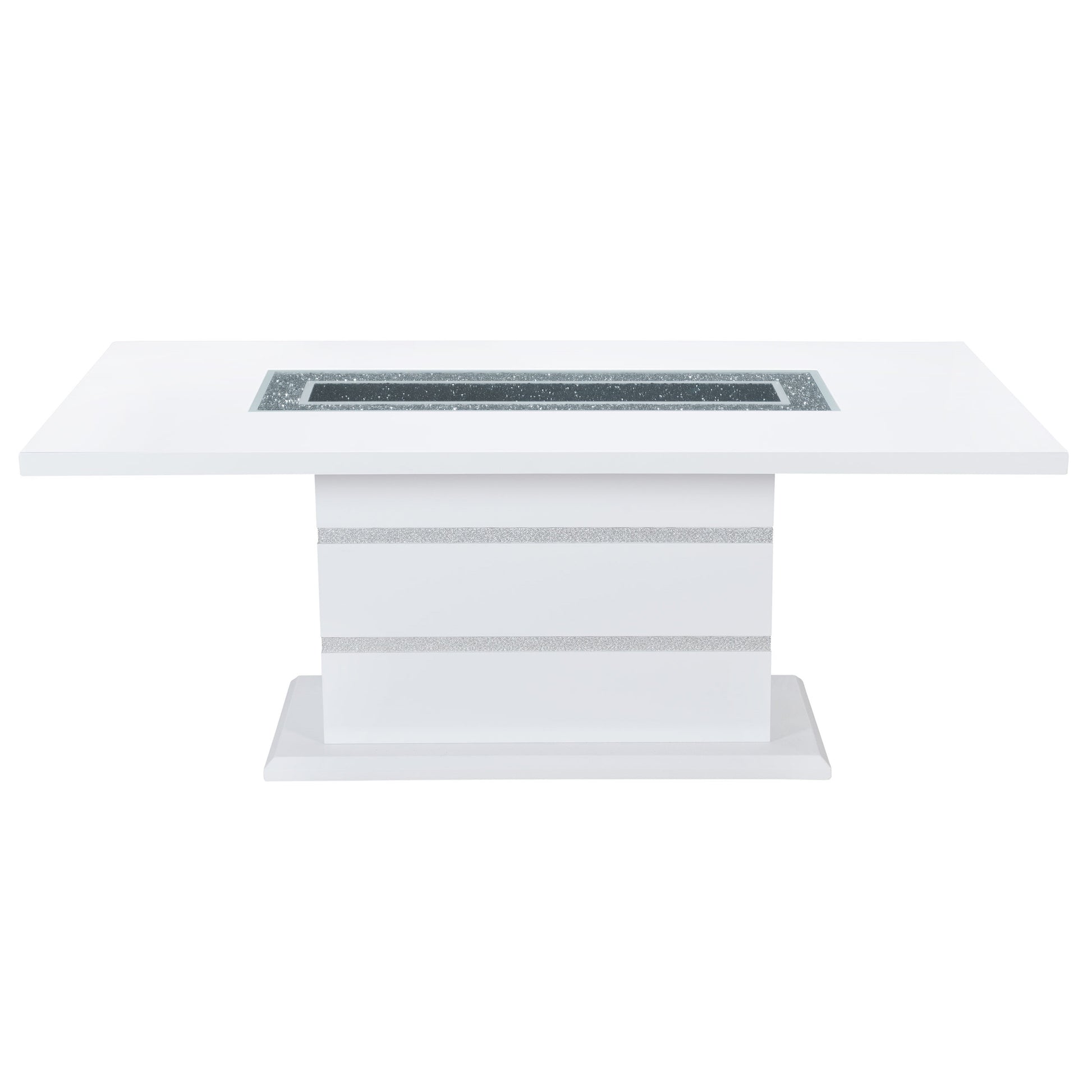 79" White Faux Crystals Glass and Wood Pedestal Base Dining Table-Dining Tables-DECOROLALA