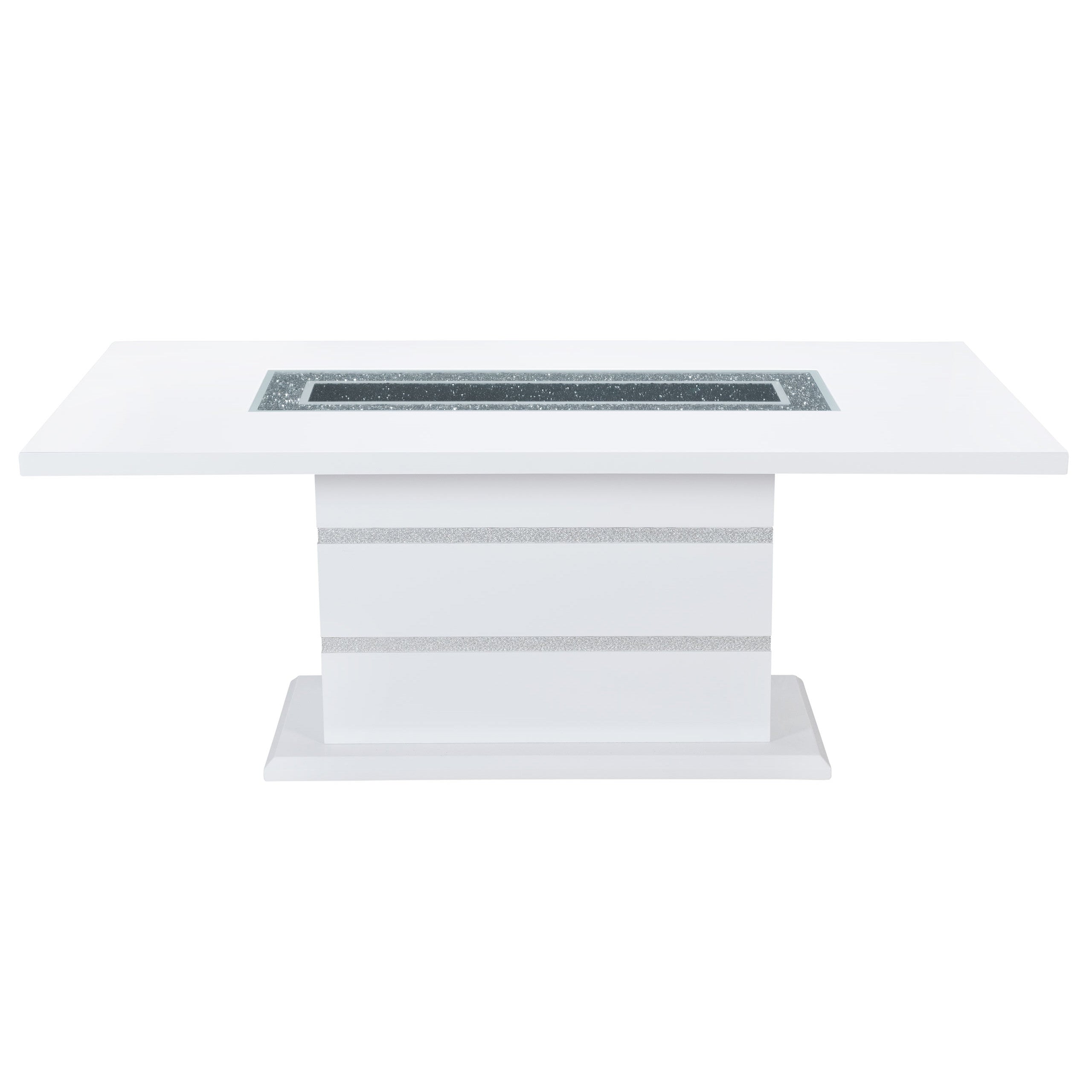79" White Faux Crystals Glass and Wood Pedestal Base Dining Table-Dining Tables-DECOROLALA
