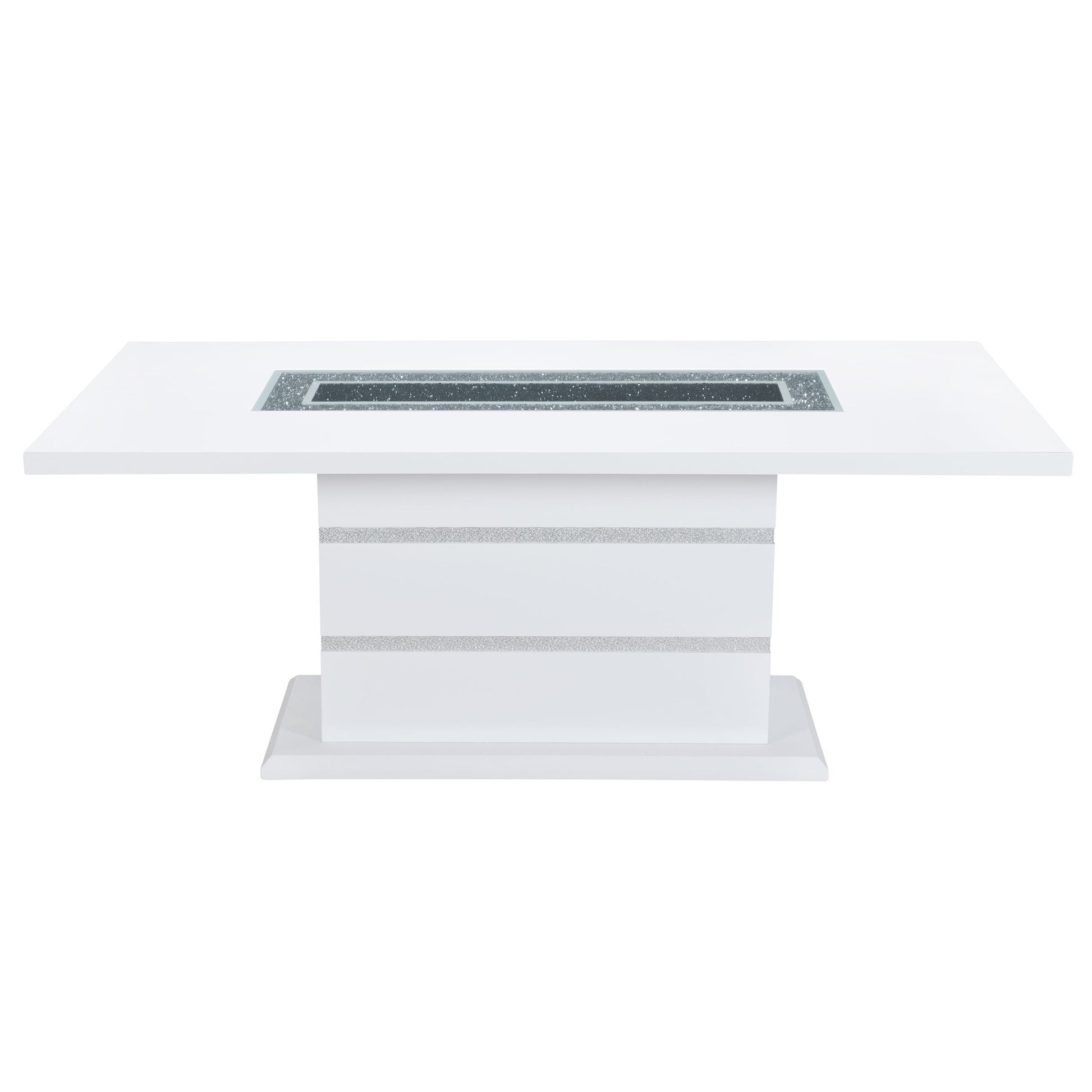 79" White Faux Crystals Glass and Wood Pedestal Base Dining Table-Dining Tables-DECOROLALA