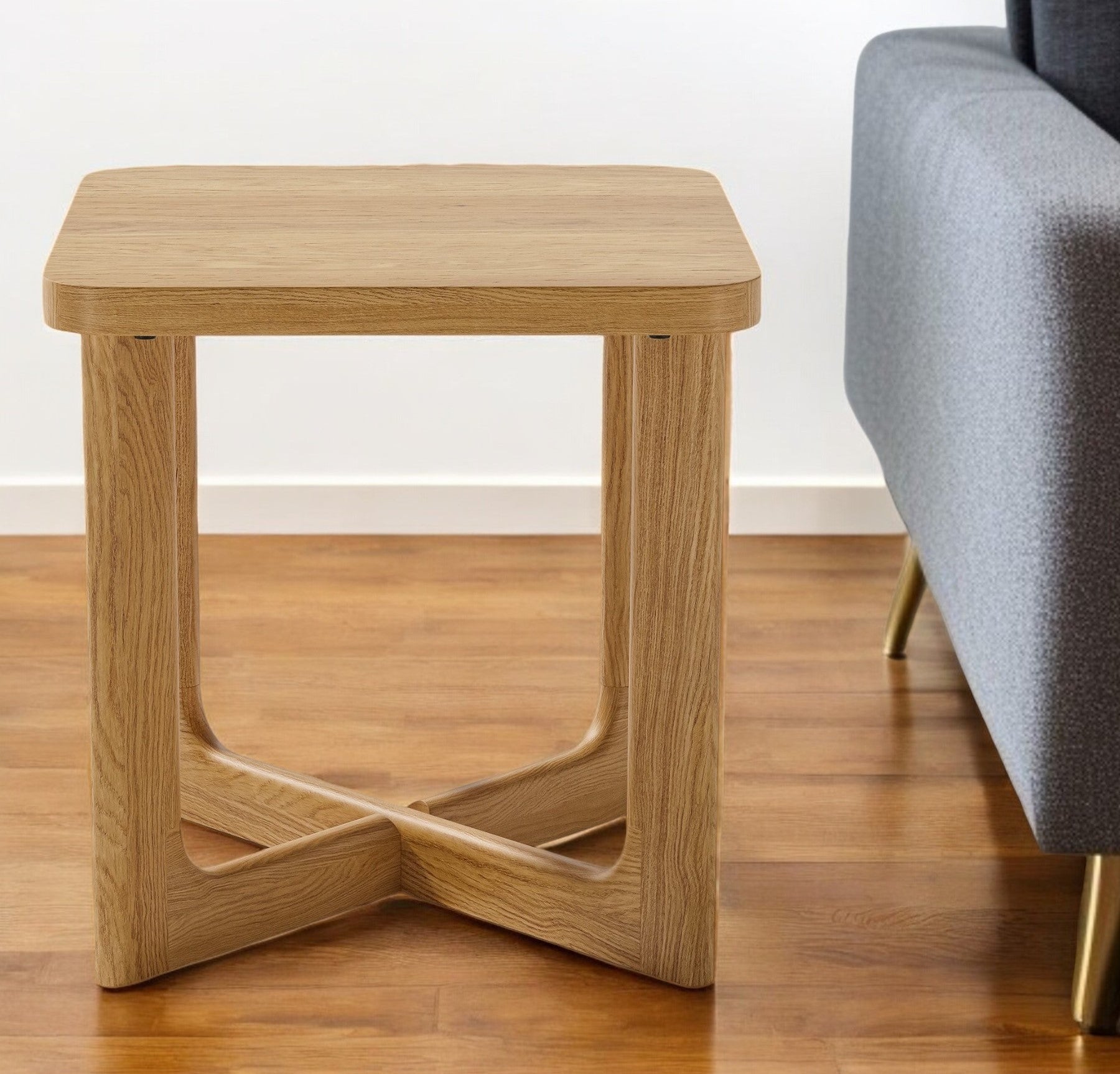 24" Natural Solid Wood Square Cross Legs End Table-End-Side Tables-DECOROLALA