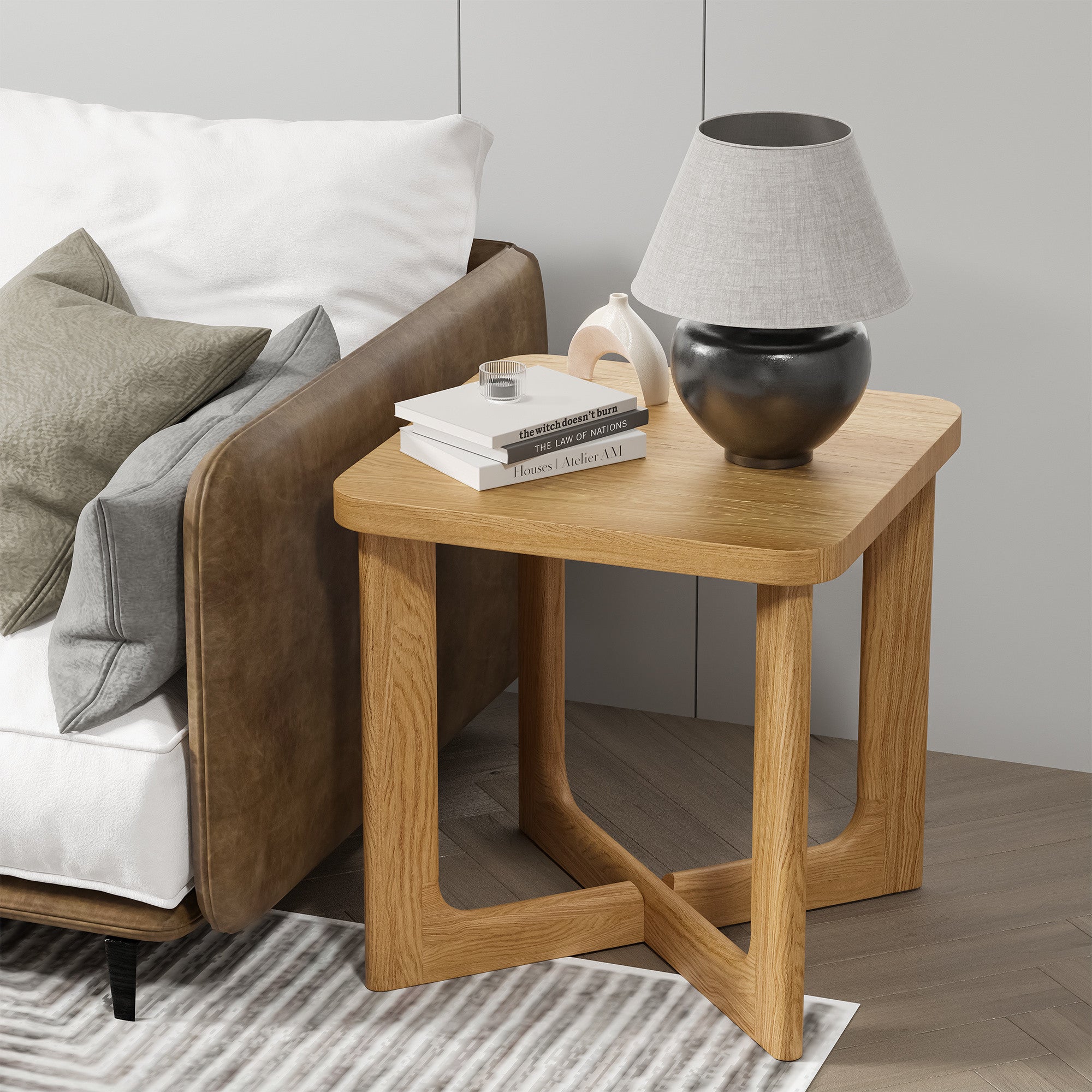 24" Natural Solid Wood Square Cross Legs End Table-End-Side Tables-DECOROLALA