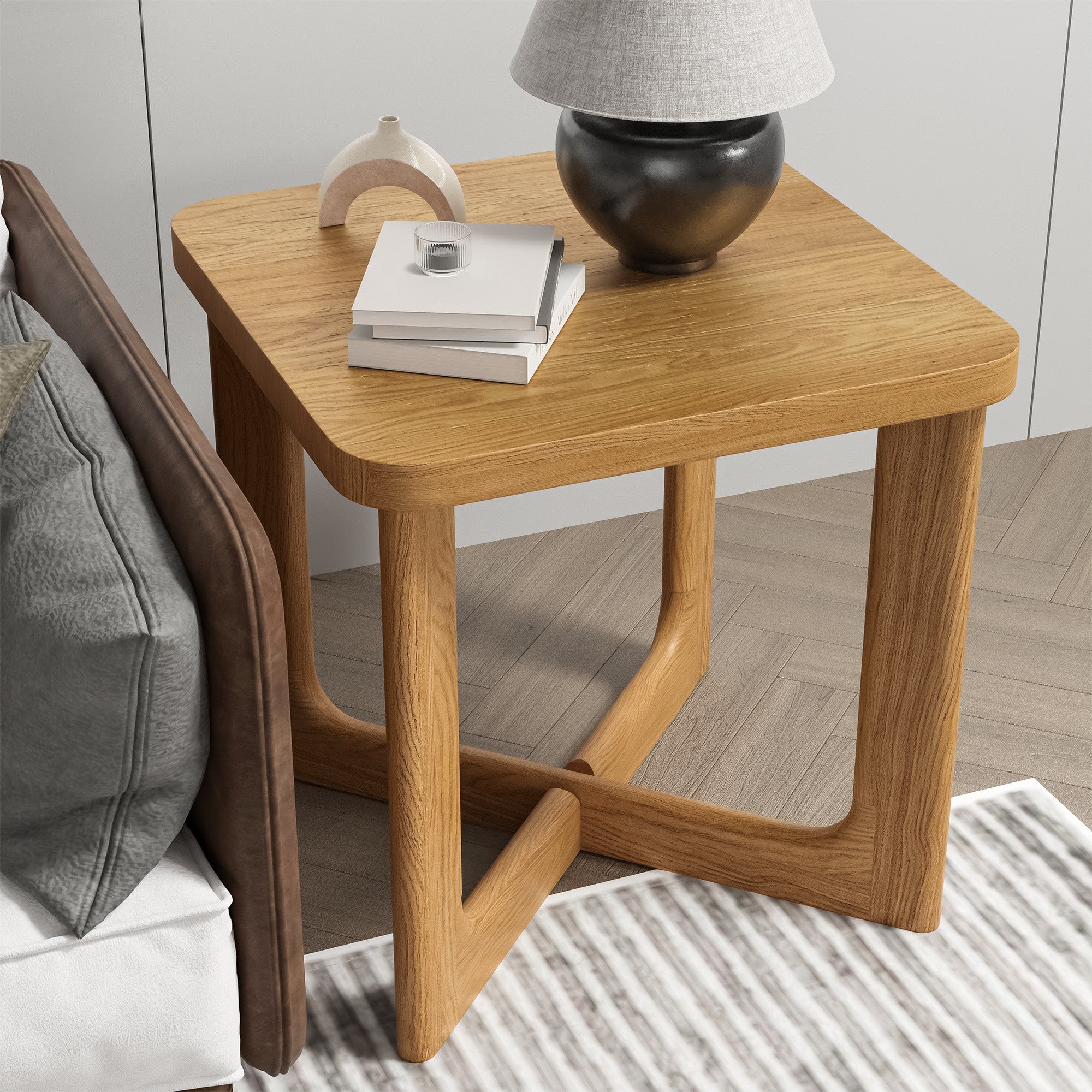 24" Natural Solid Wood Square Cross Legs End Table-End-Side Tables-DECOROLALA