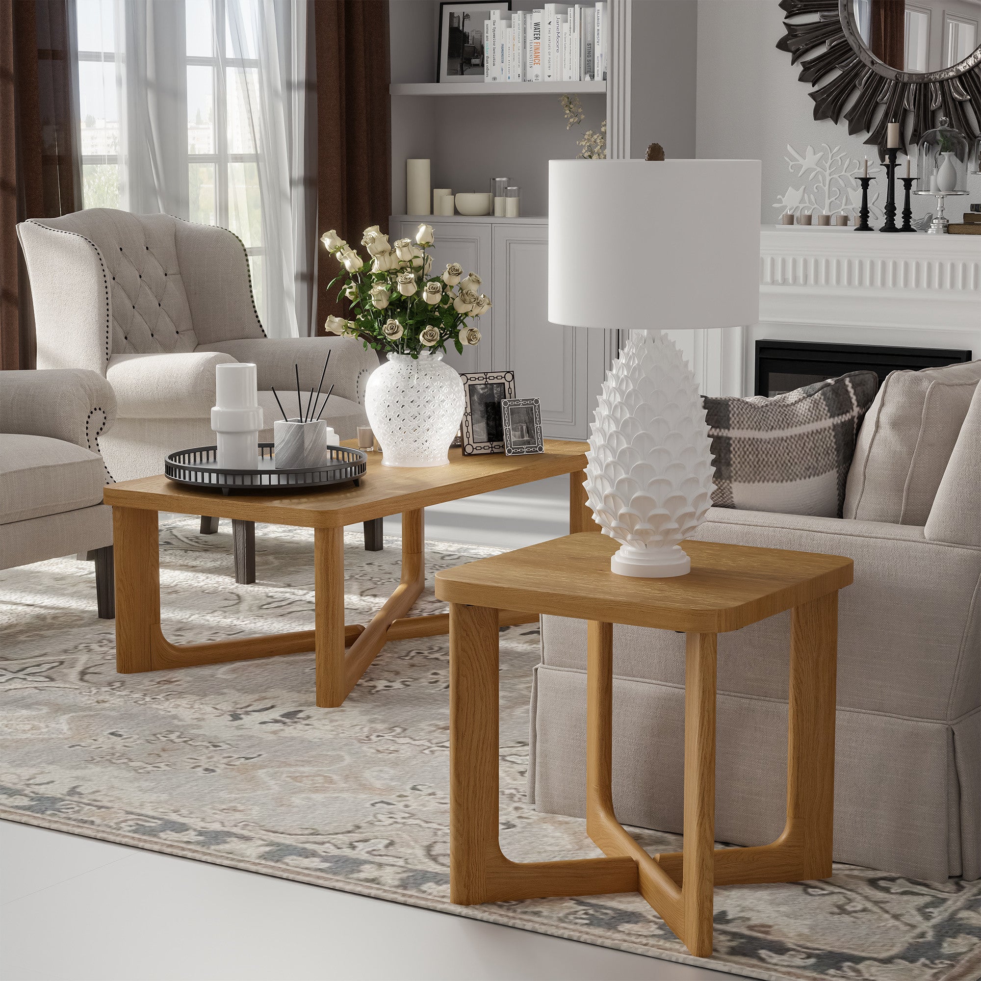 24" Natural Solid Wood Square Cross Legs End Table-End-Side Tables-DECOROLALA