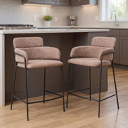 Set of Two 26" Brown and Black Faux Shearling and Steel Counter Height Bar Chairs-0