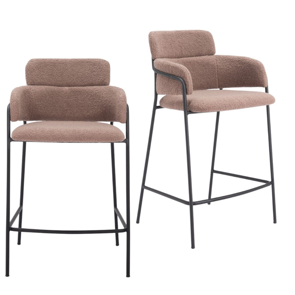 Set of Two 26" Brown and Black Faux Shearling and Steel Counter Height Bar Chairs-1
