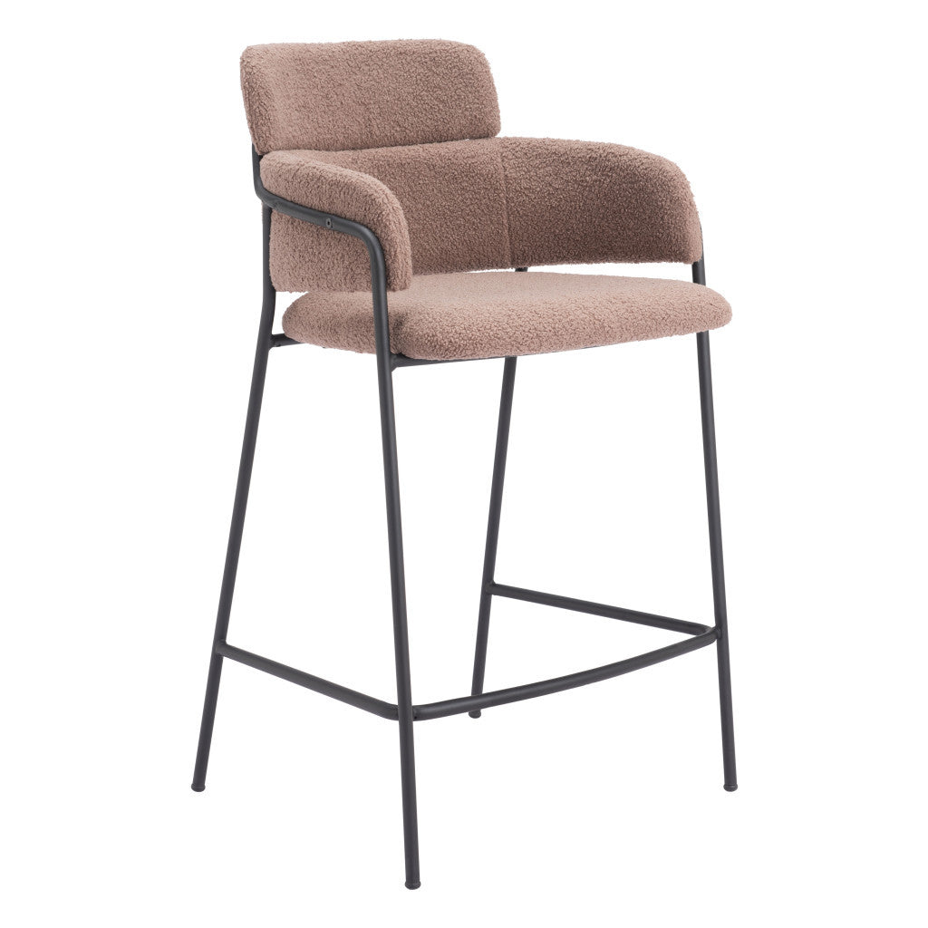 Set of Two 26" Brown and Black Faux Shearling and Steel Counter Height Bar Chairs-2