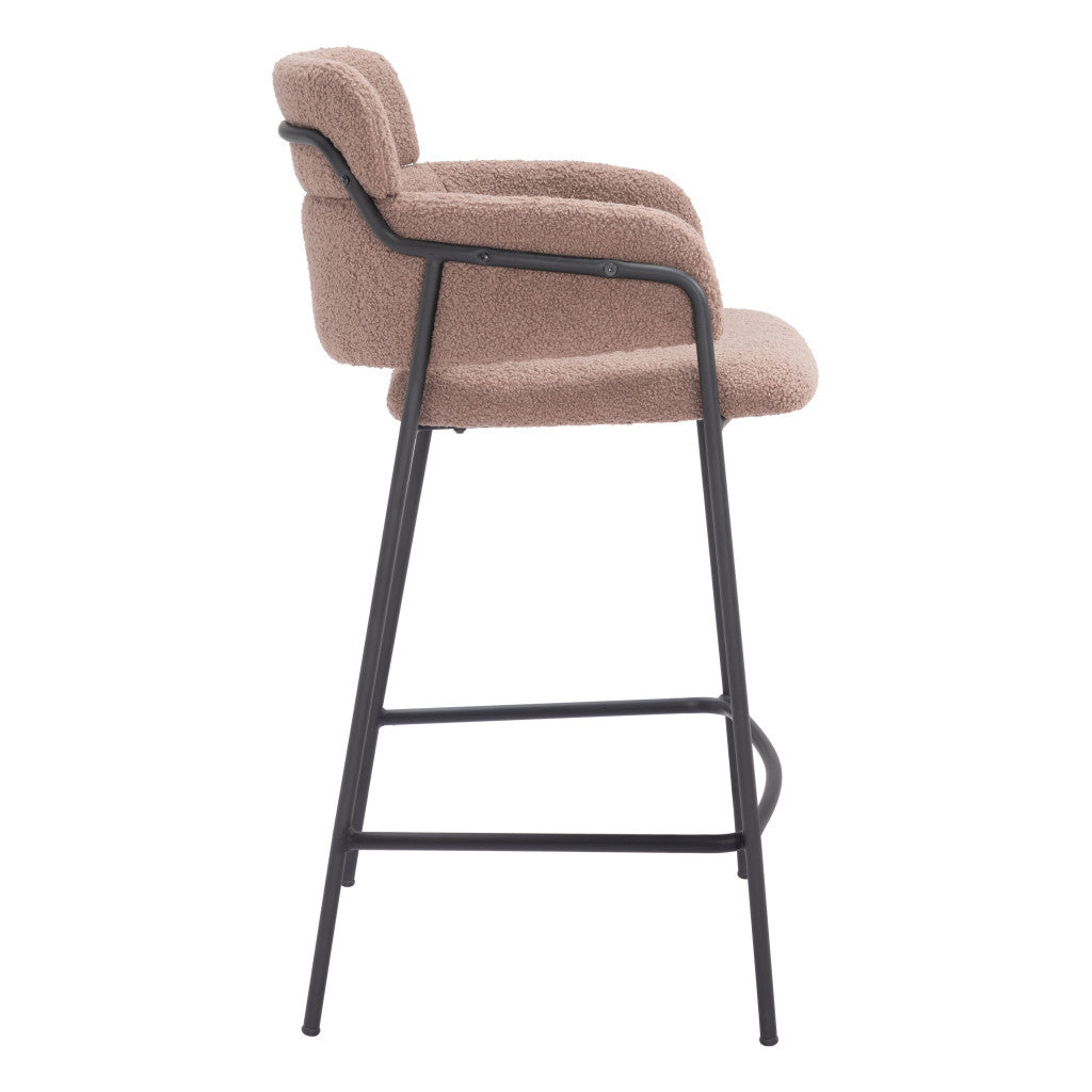 Set of Two 26" Brown and Black Faux Shearling and Steel Counter Height Bar Chairs-3