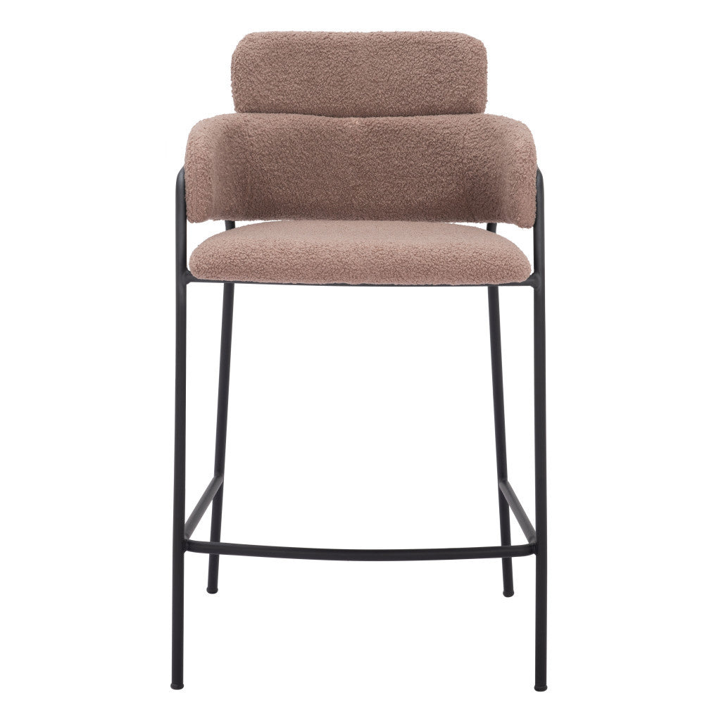 Set of Two 26" Brown and Black Faux Shearling and Steel Counter Height Bar Chairs-4