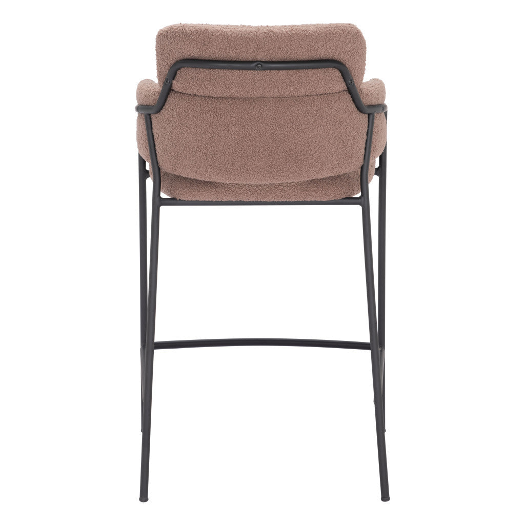Set of Two 26" Brown and Black Faux Shearling and Steel Counter Height Bar Chairs-5