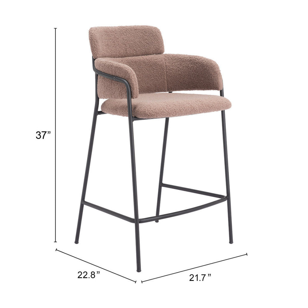 Set of Two 26" Brown and Black Faux Shearling and Steel Counter Height Bar Chairs-8
