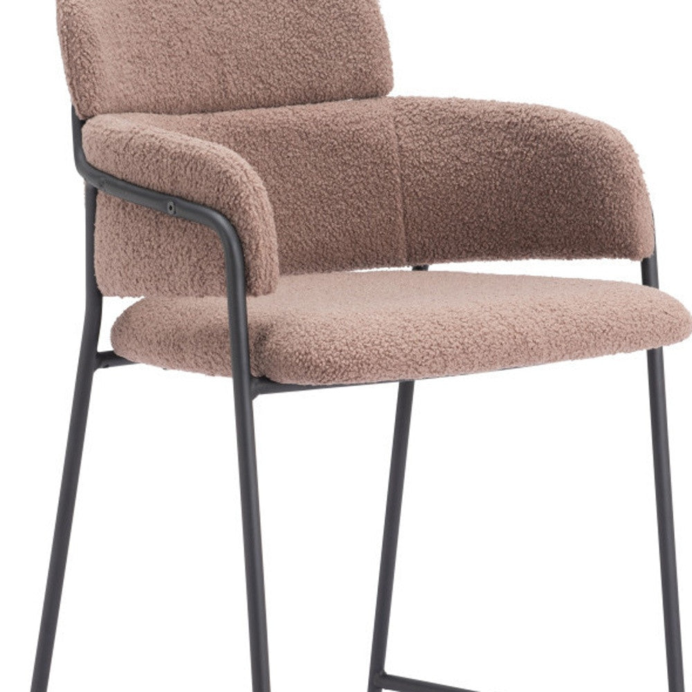 Set of Two 26" Brown and Black Faux Shearling and Steel Counter Height Bar Chairs-7