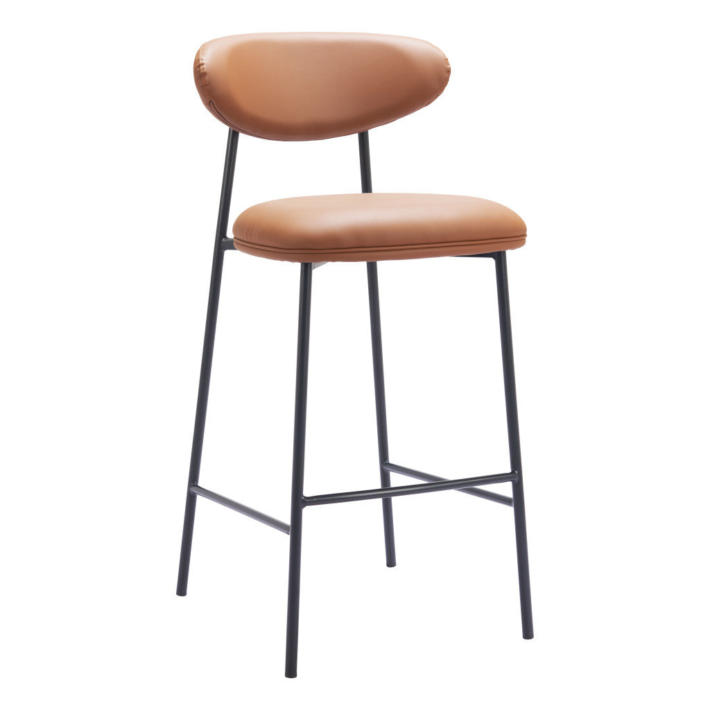 Set of Two 29" Brown and Black Faux Leather and Steel Low Back Bar Height Bar Chairs-1