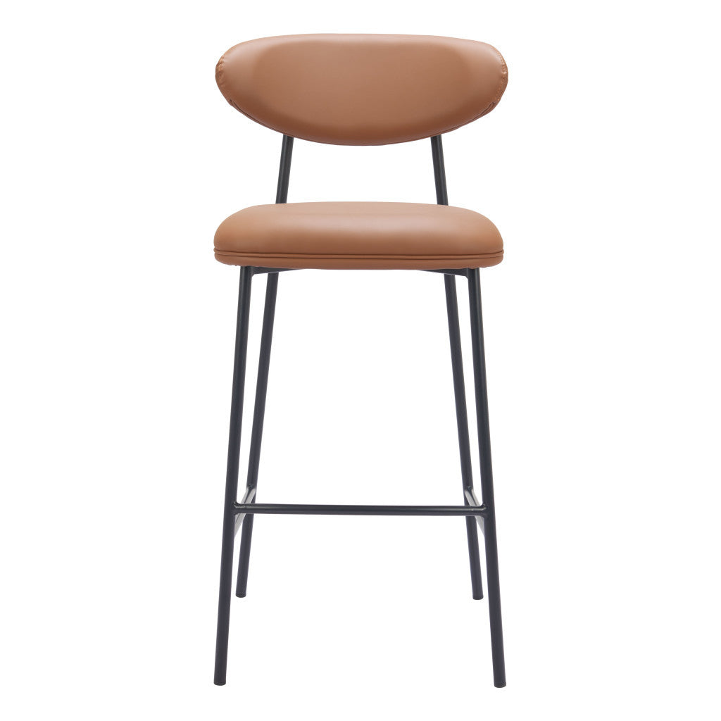 Set of Two 29" Brown and Black Faux Leather and Steel Low Back Bar Height Bar Chairs-2