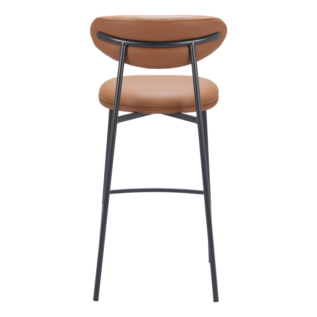Set of Two 29" Brown and Black Faux Leather and Steel Low Back Bar Height Bar Chairs-3