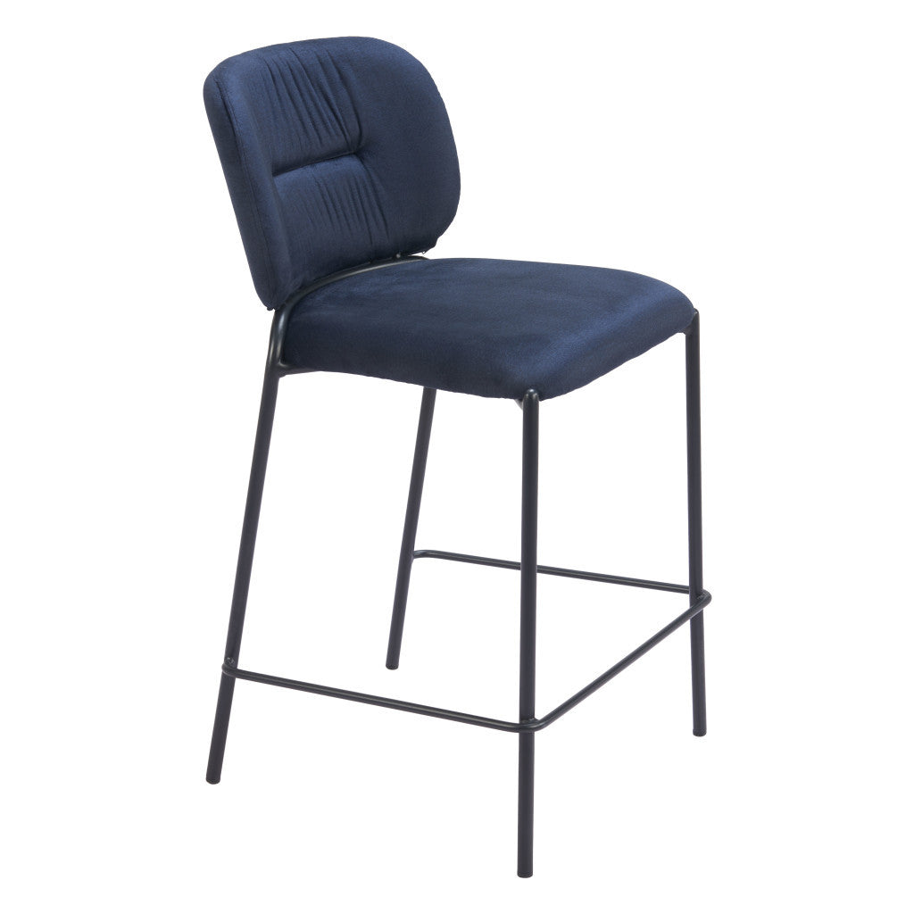 Set of Two 25" Blue and Black Velvet and Steel Counter Height Bar Chairs-7