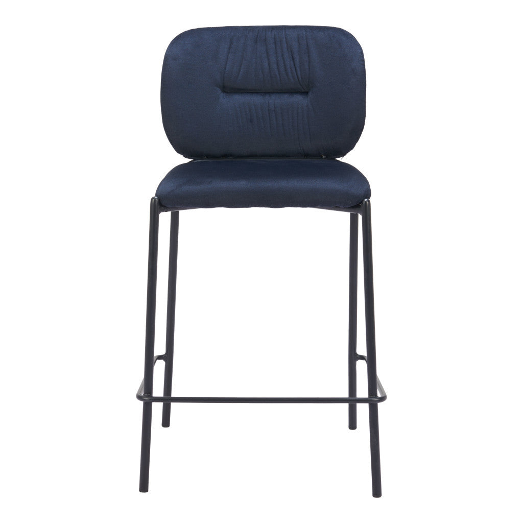 Set of Two 25" Blue and Black Velvet and Steel Counter Height Bar Chairs-2