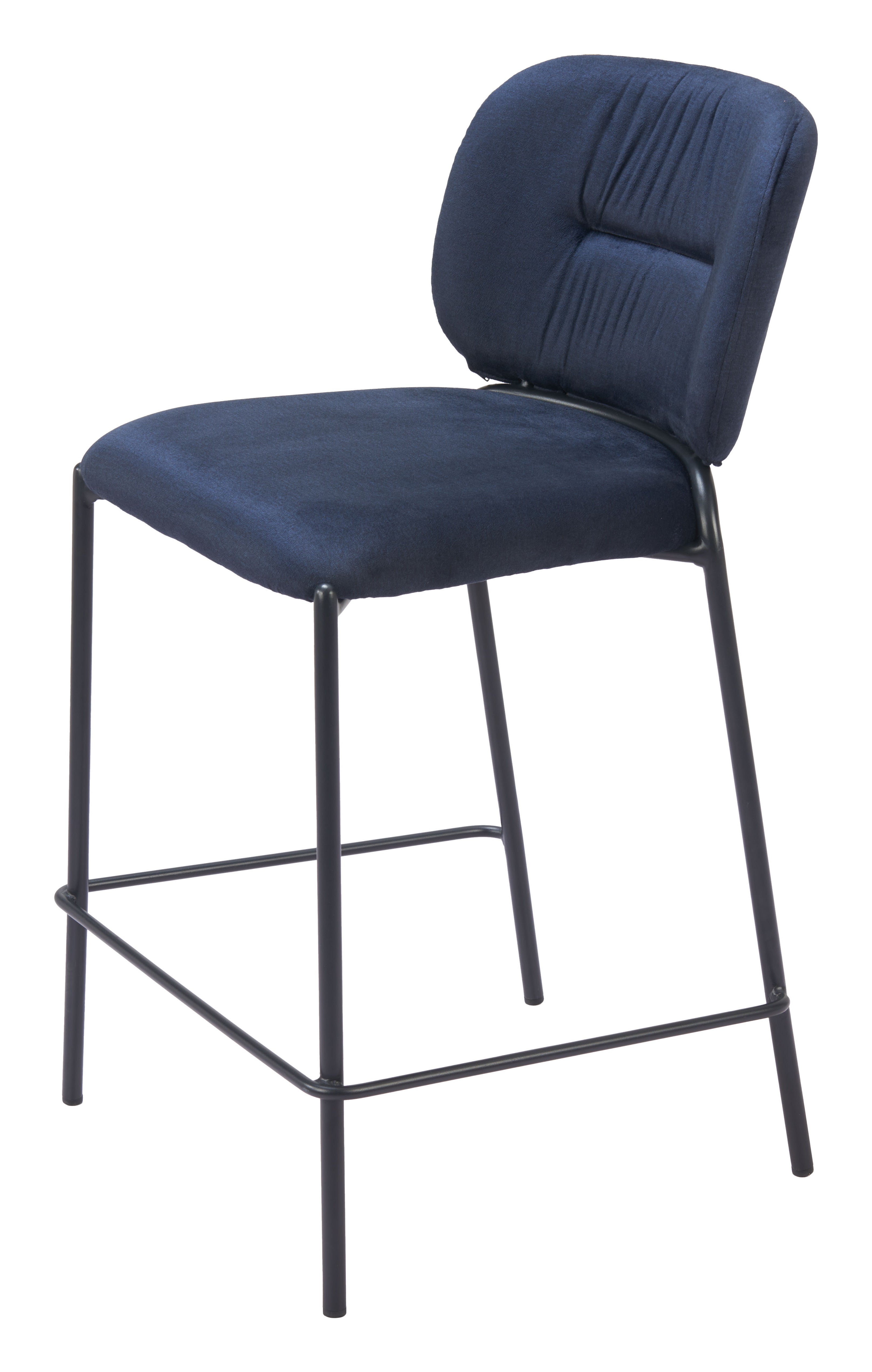 Set of Two 25" Blue and Black Velvet and Steel Counter Height Bar Chairs-3
