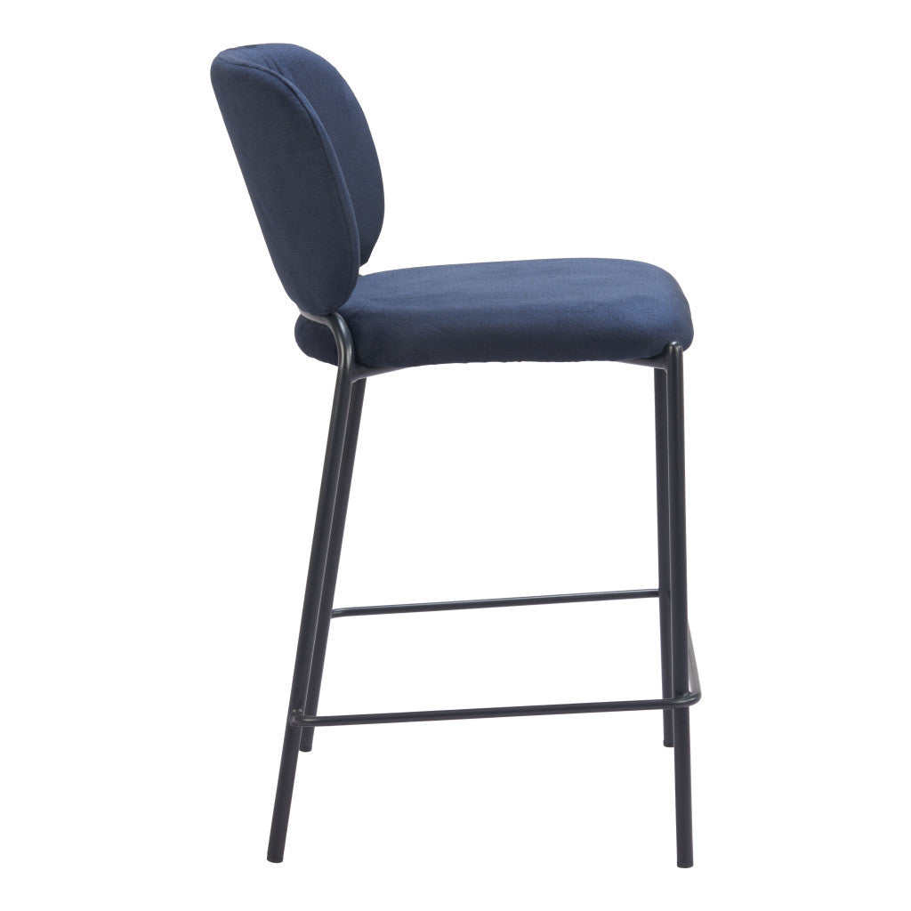 Set of Two 25" Blue and Black Velvet and Steel Counter Height Bar Chairs-5