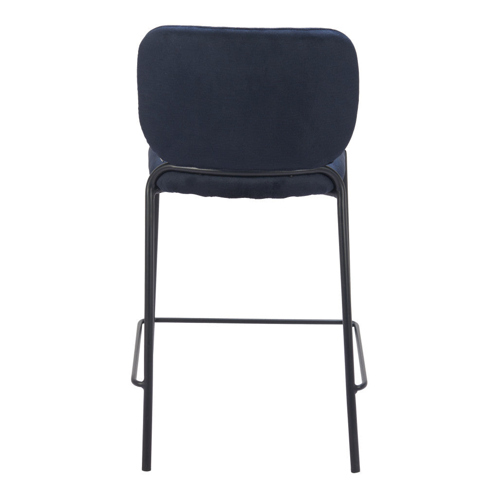 Set of Two 25" Blue and Black Velvet and Steel Counter Height Bar Chairs-6