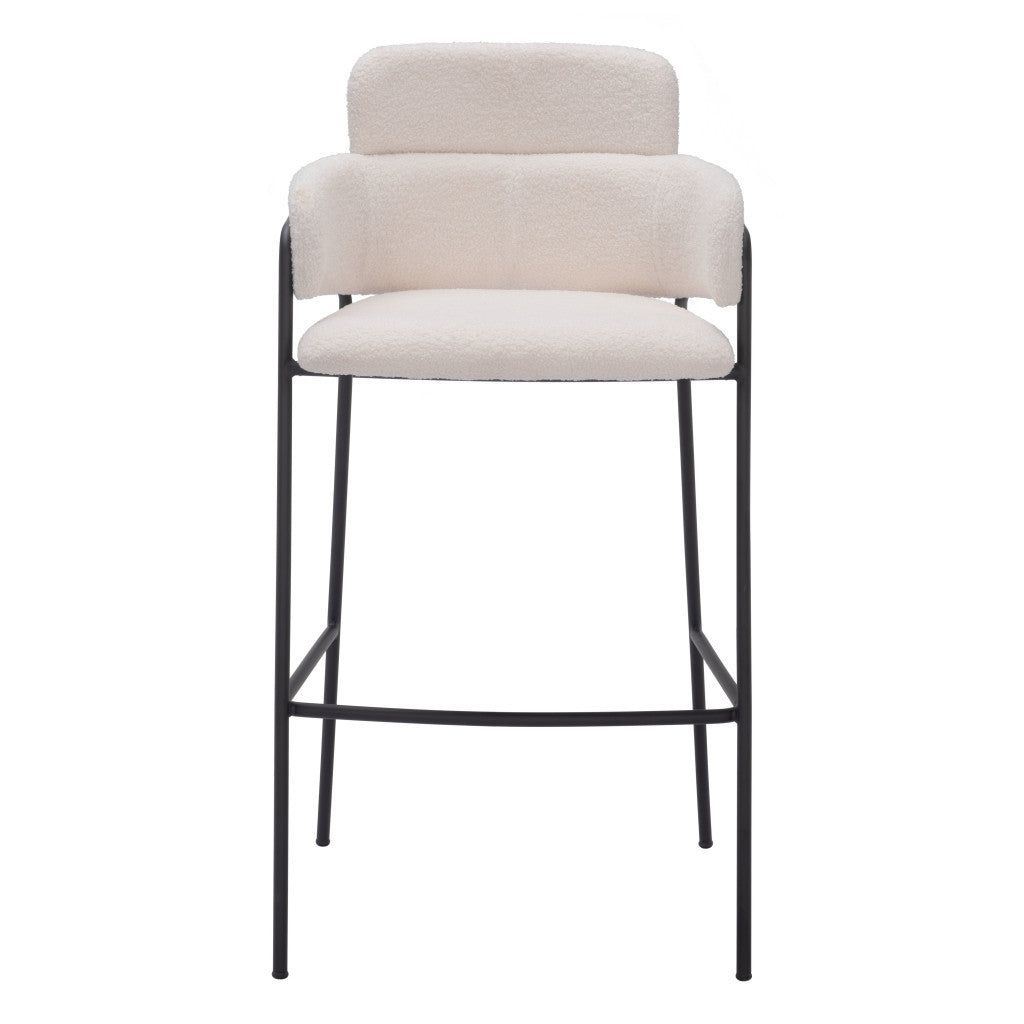 Set of Two 30" Cream and Black Faux Shearling and Steel Bar Height Bar Chairs-2
