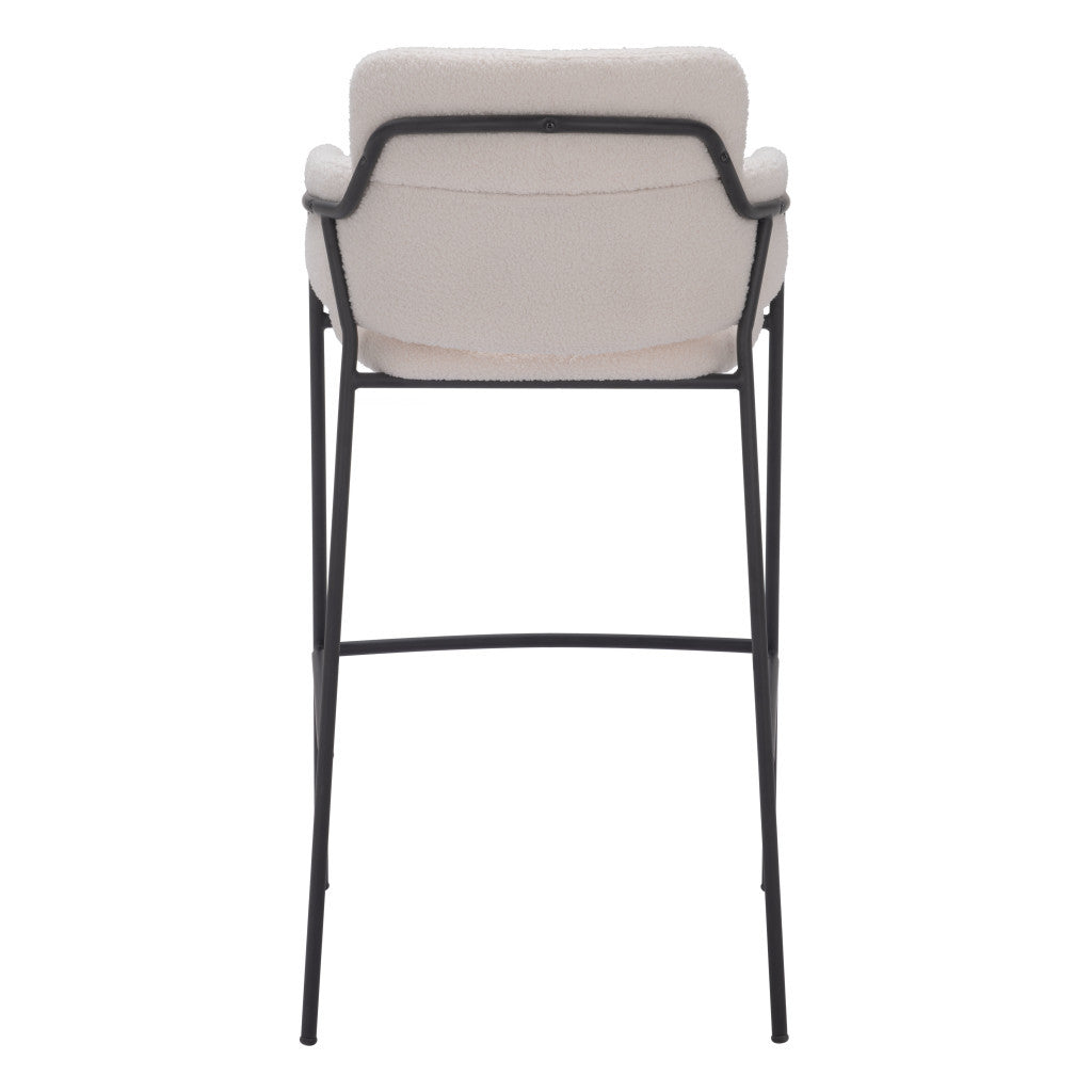 Set of Two 30" Cream and Black Faux Shearling and Steel Bar Height Bar Chairs-5