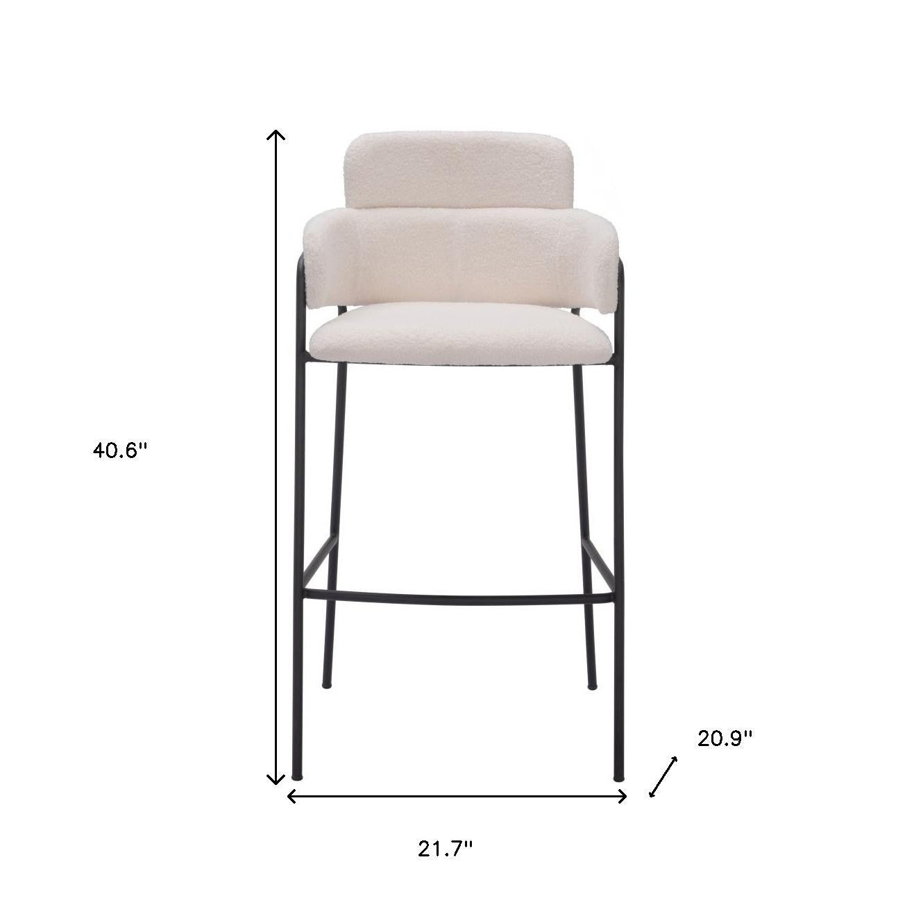 Set of Two 30" Cream and Black Faux Shearling and Steel Bar Height Bar Chairs-8
